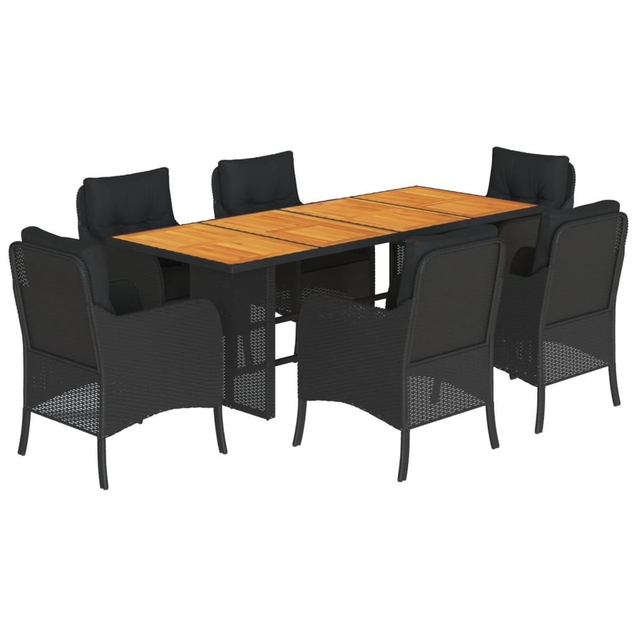 Voir la diapositive 2 : VIDAXL Ensemble a manger de jardin coussins 7pcs Noir Resine tressee