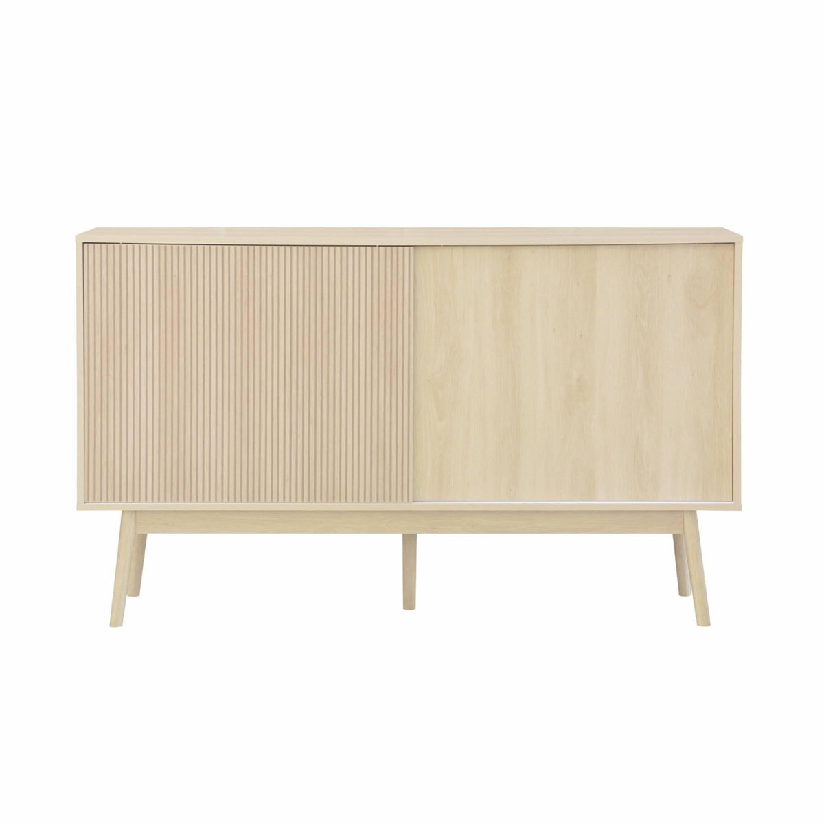SWEEEK Buffet de rangement décor bois naturel. Linear. deux portes. deux étagères. buffet haut. vaisselier.  L 150 x P 39.5 x H 90cm