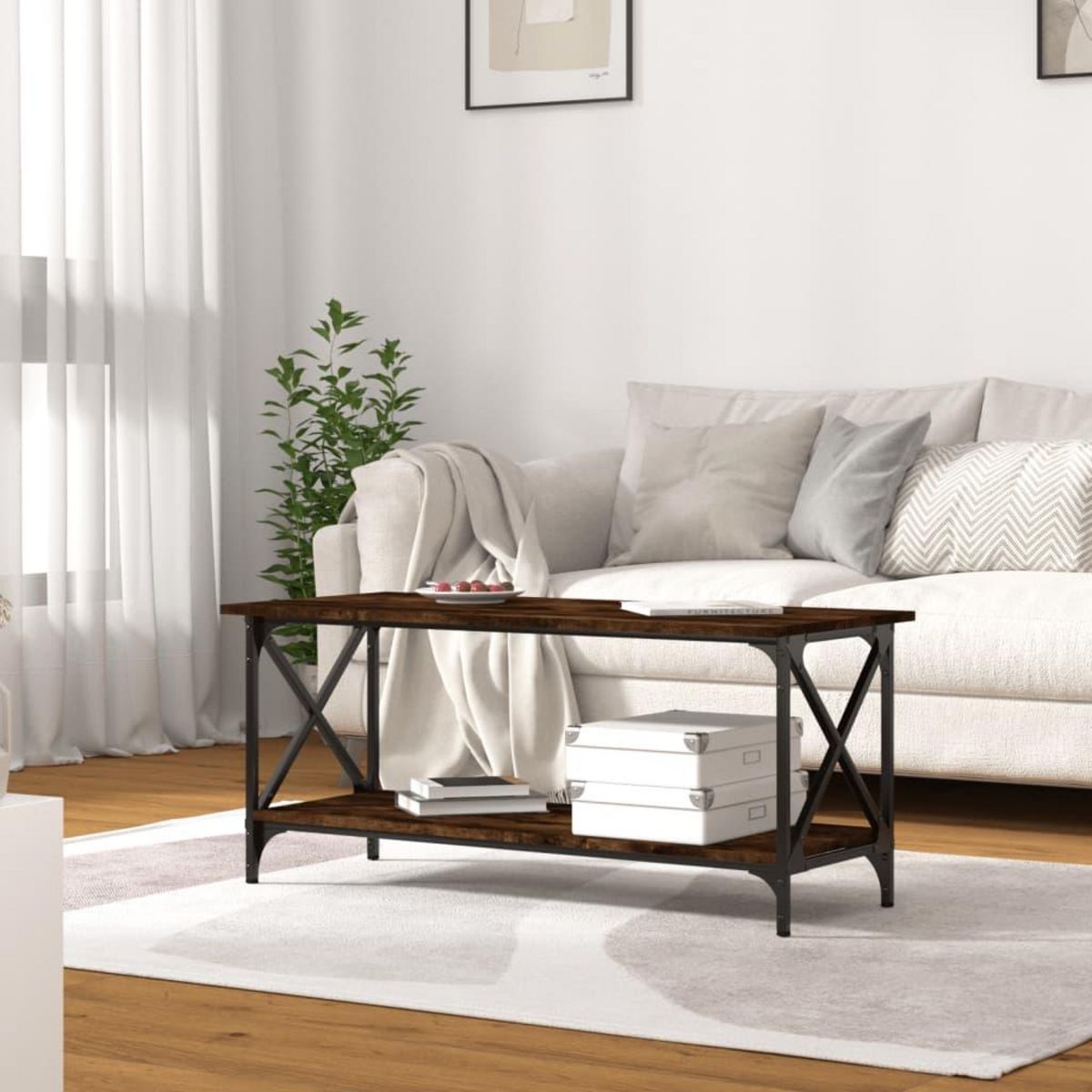 VIDAXL Table basse Chene fume 100x45x45 cm Bois d'ingenierie et fer