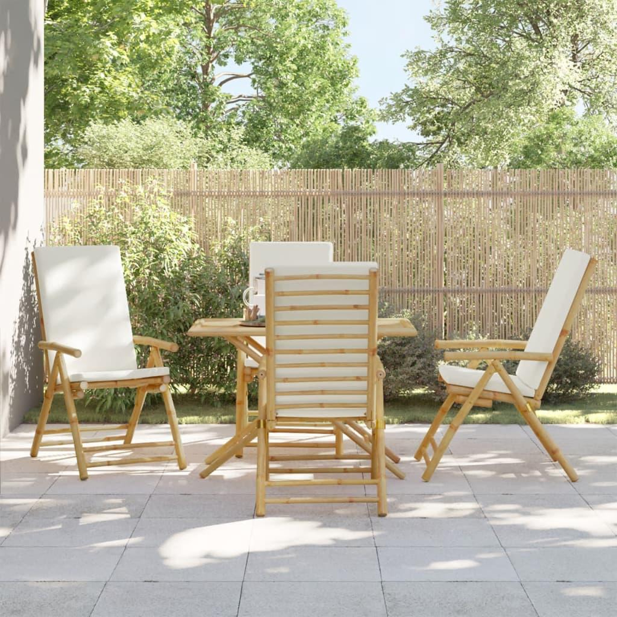 VIDAXL Chaises inclinables de jardin pliantes lot de 4 coussins bambou