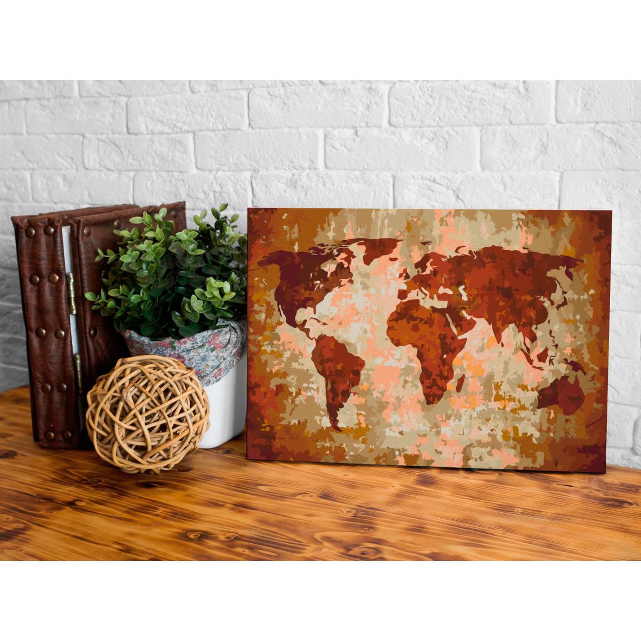 Voir la diapositive 2 : Paris Prix Tableau à Peindre Soi-Même  Carte du Monde Couleurs de la Terre  40x60cm