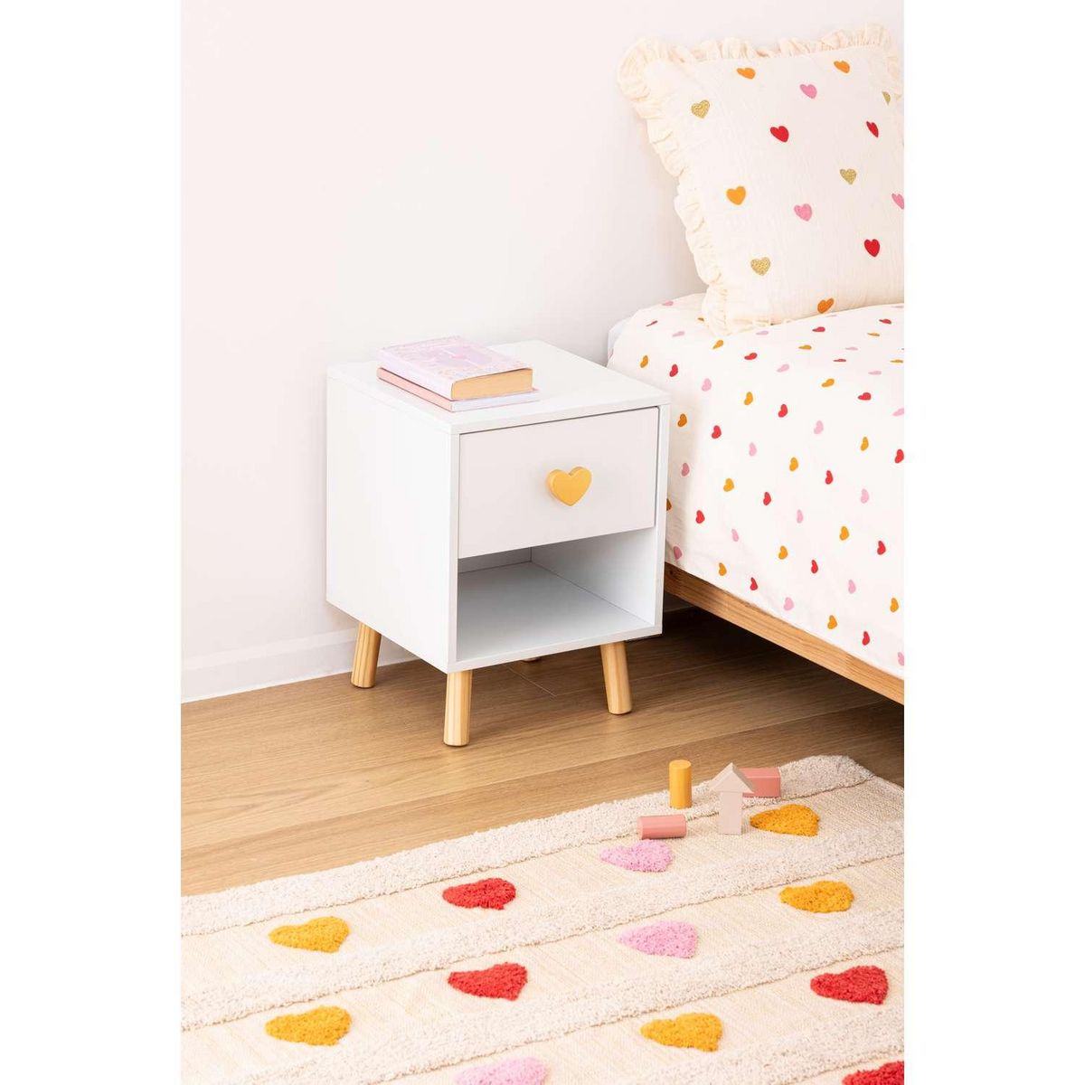 ATMOSPHERA Table de chevet 1 tiroir en bois AMOUR - Blanc