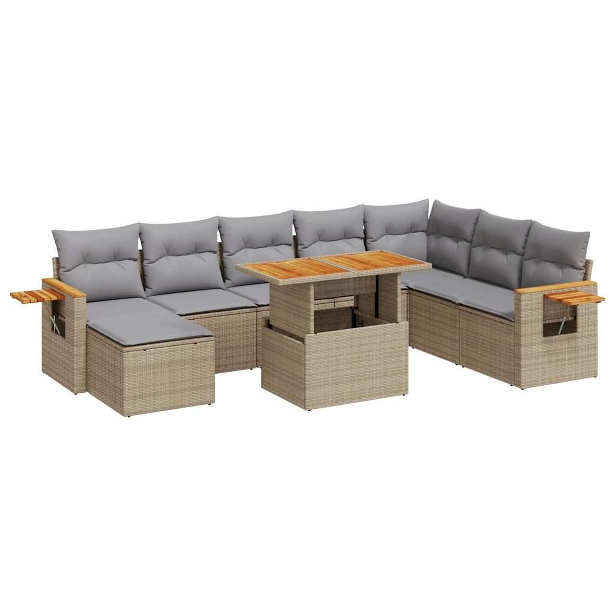 Voir la diapositive 2 : VIDAXL Salon de jardin avec coussins 9 pcs beige resine tressee acacia