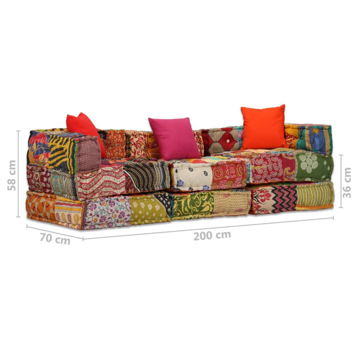 VIDAXL Pouf modulaire a 3 places Patchwork Tissu