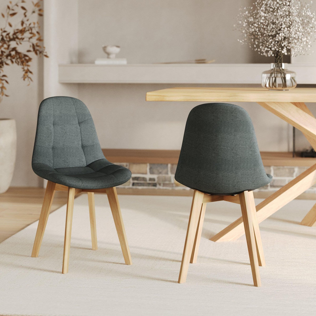 Rendez vous déco Lot de 2 chaises gris foncé et pieds en bois de hêtre - Yolo