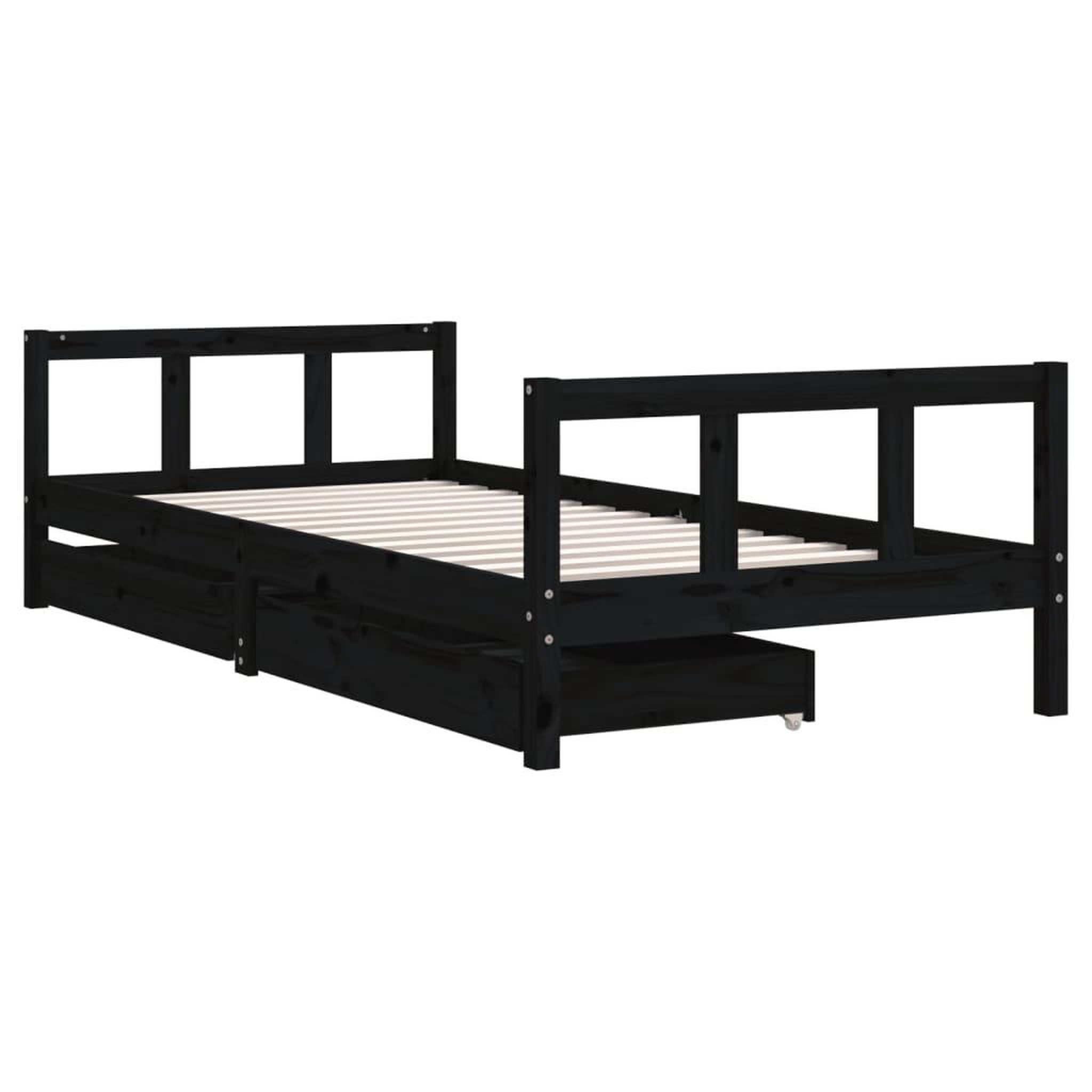 Voir la diapositive 3 : VIDAXL Cadre de lit enfant avec tiroirs noir 90x200 cm bois pin massif