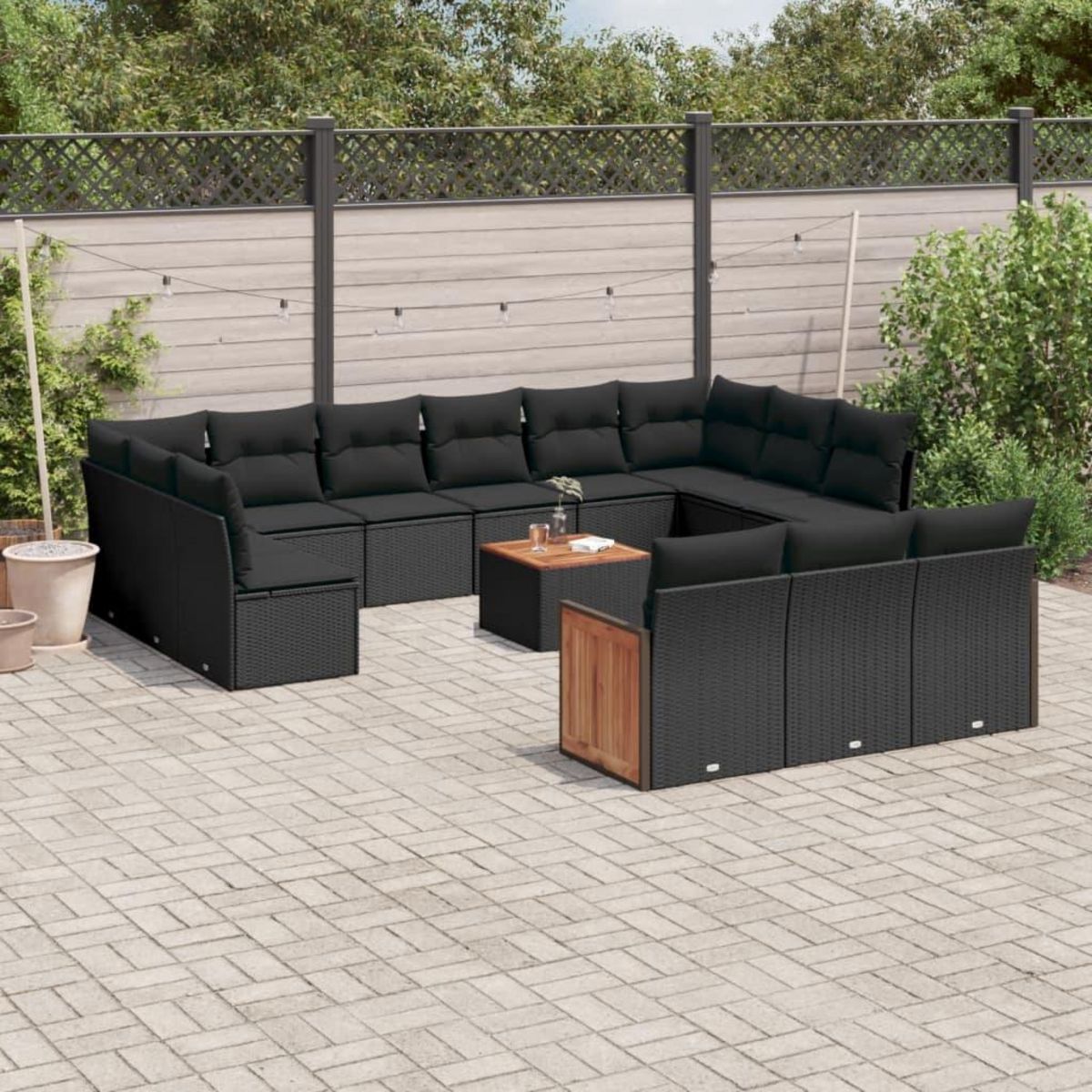 VIDAXL Salon de jardin avec coussins 14 pcs noir resine tressee