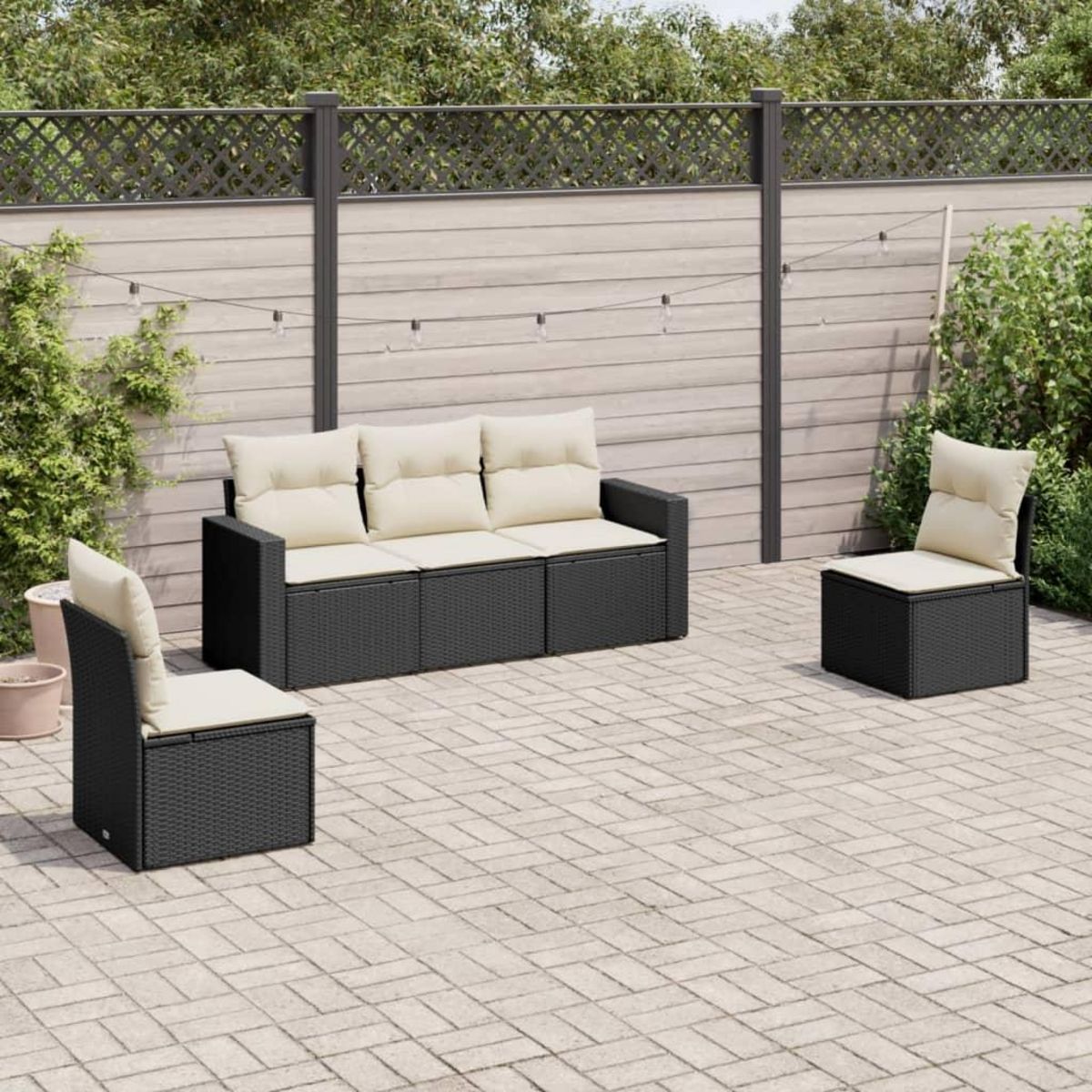 VIDAXL Salon de jardin 5 pcs avec coussins noir resine tressee