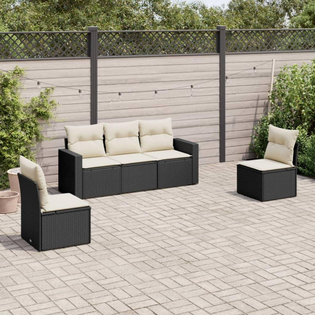 VIDAXL Salon de jardin 5 pcs avec coussins noir resine tressee