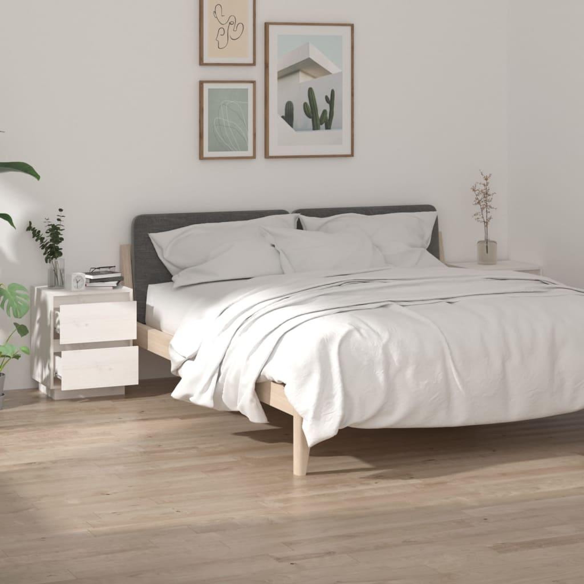 Voir la diapositive 1 : VIDAXL Tables de chevet 2 pcs Blanc 40x35x50 cm Bois de pin solide