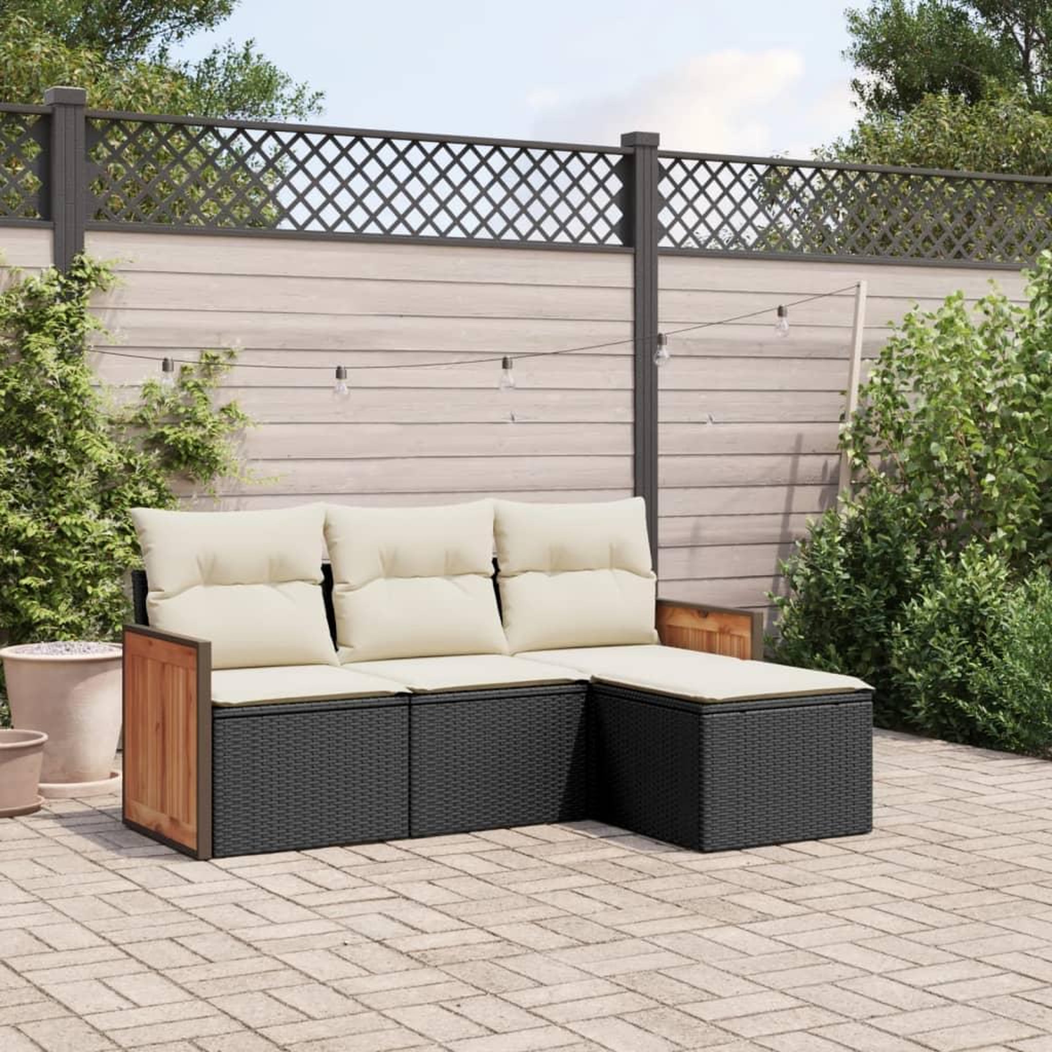 VIDAXL Salon de jardin 4 pcs avec coussins noir resine tressee