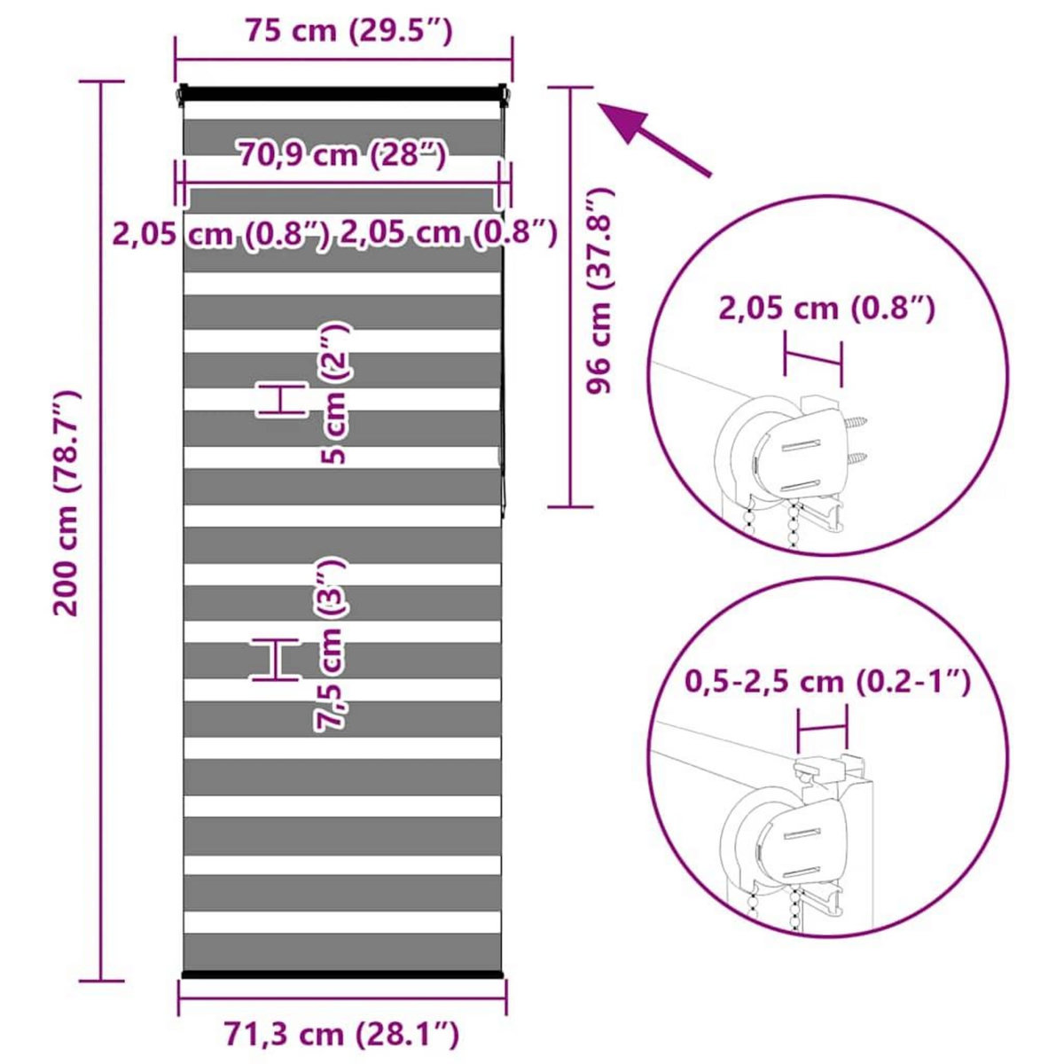 VIDAXL Store zebre marron 75x200 cm largeur du tissu 70,9 cm polyester