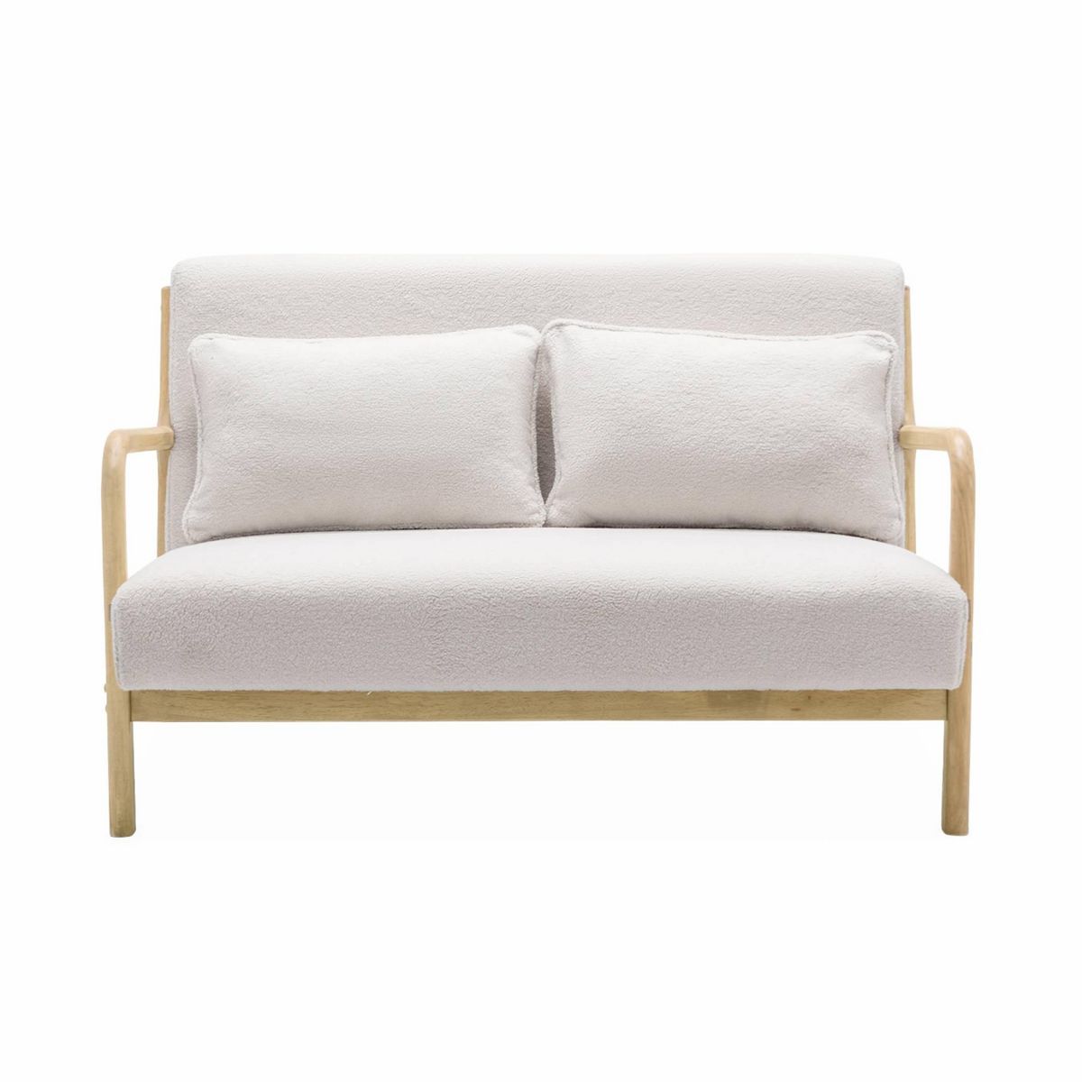 SWEEEK Banquette 2 places scandinave en bois et tissu bouclette. Lorens. L 124 x P 83 x H 77cm