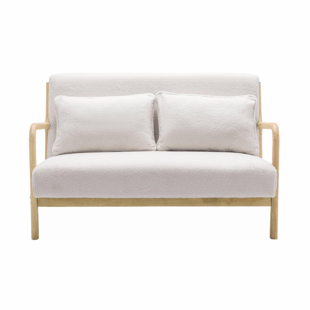 SWEEEK Banquette 2 places scandinave en bois et tissu bouclette. Lorens. L 124 x P 83 x H 77cm