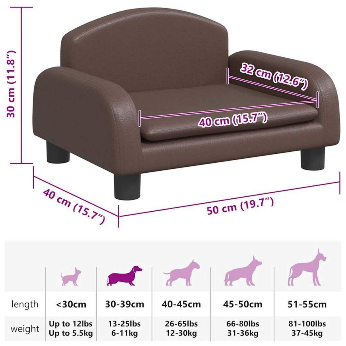 VIDAXL Lit pour chien marron 50x40x30 cm similicuir