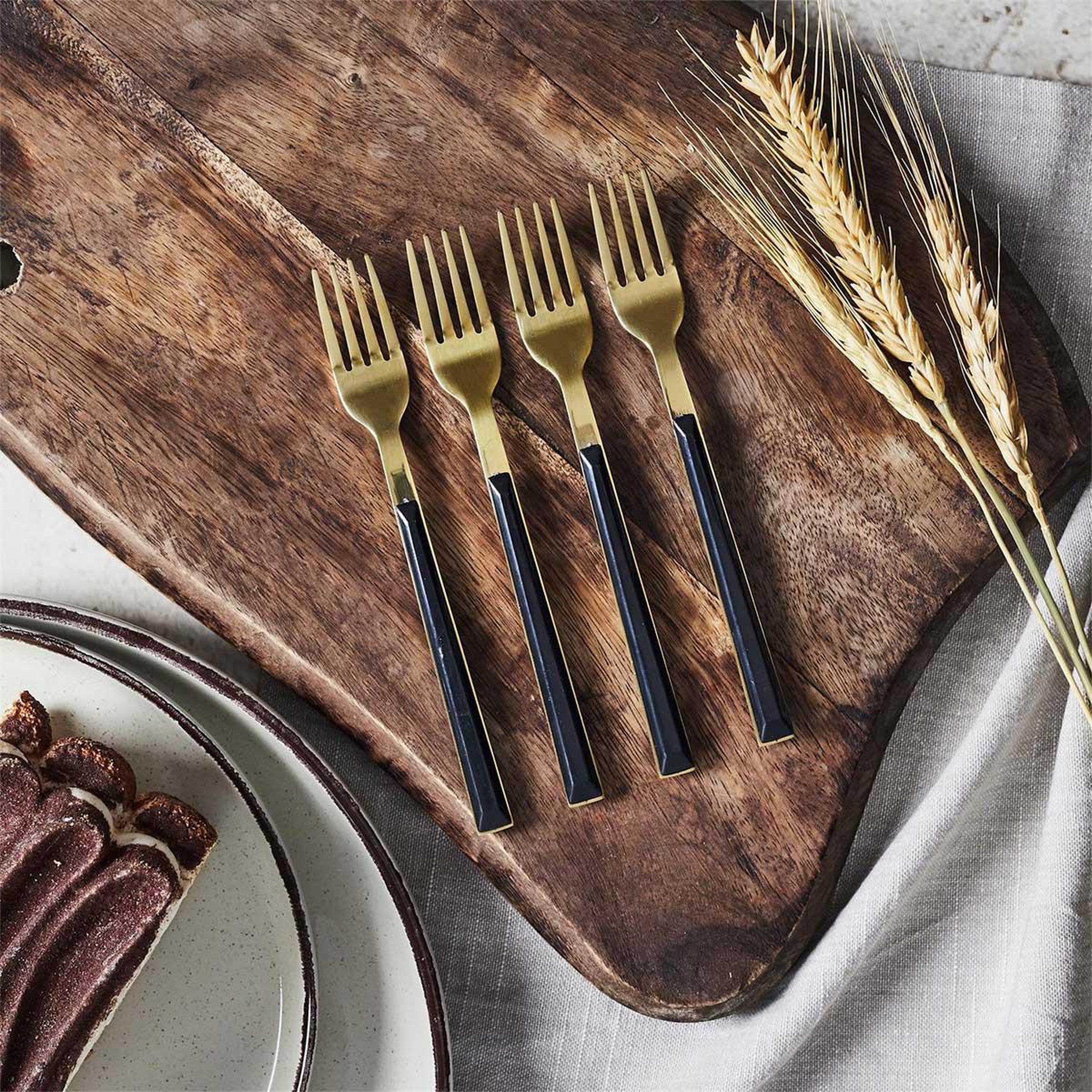 Voir la diapositive 3 : The Home Deco Factory Lot de 4 Fourchettes à Dessert en Inox  Charlotte  15cm Noir & Or