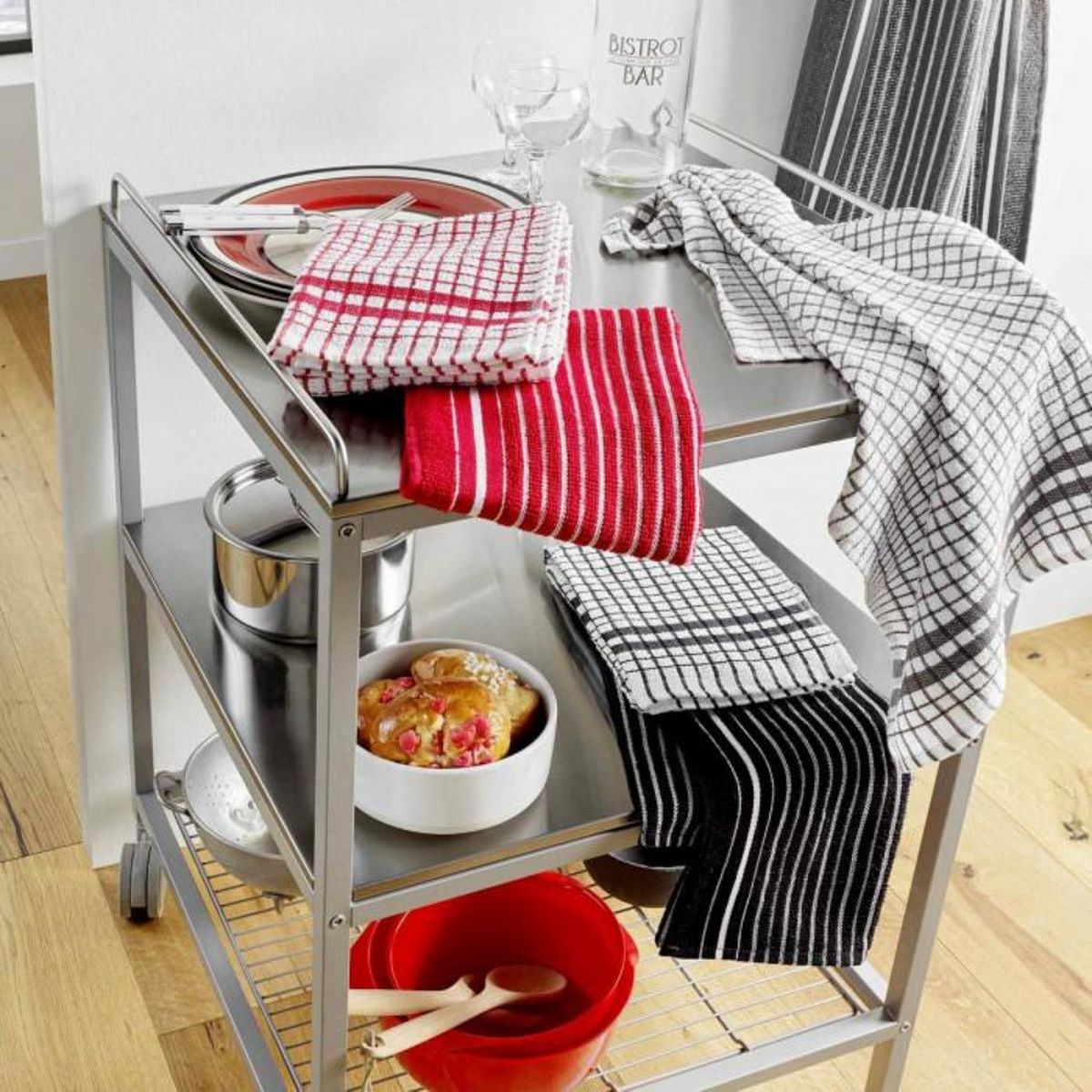 Paris Prix Lot de 2 Torchons Éponge  Classico  50x70cm Noir