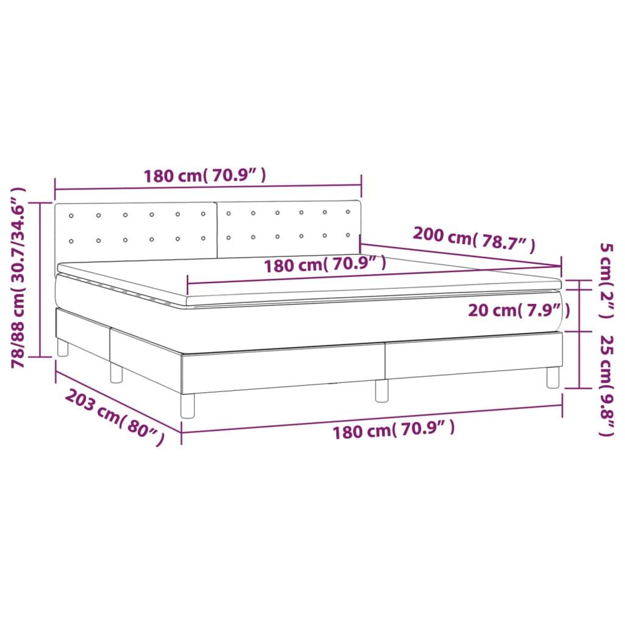 Voir la diapositive 6 : VIDAXL Sommier a lattes de lit avec matelas LED Creme 180x200 cm Tissu