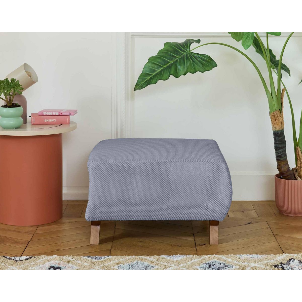BEST MOBILIER Cristal - pouf modulable - 65 cm - en velours texturé