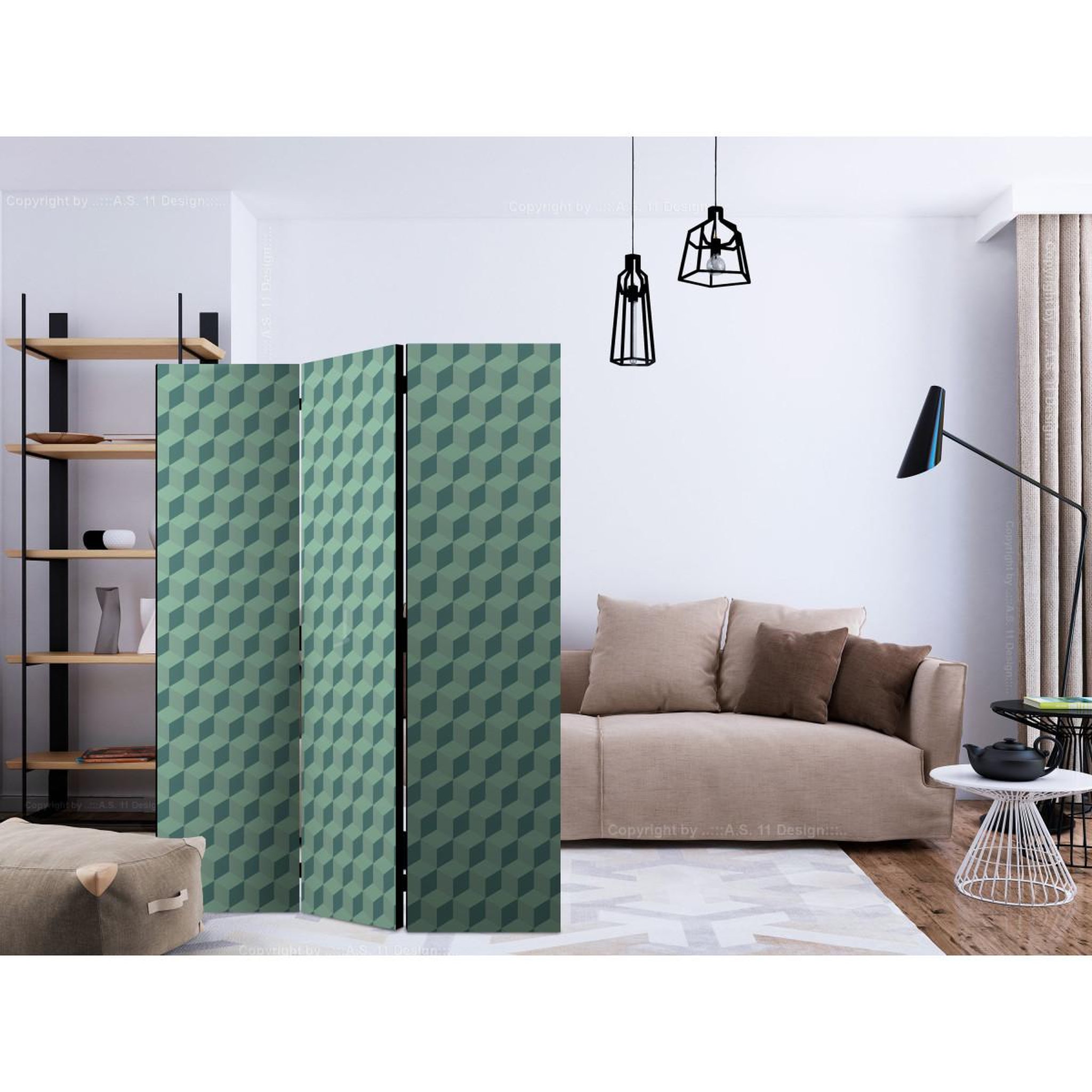 Voir la diapositive 2 : Paris Prix Paravent 3 volets  monochromatic cubes  135x172cm