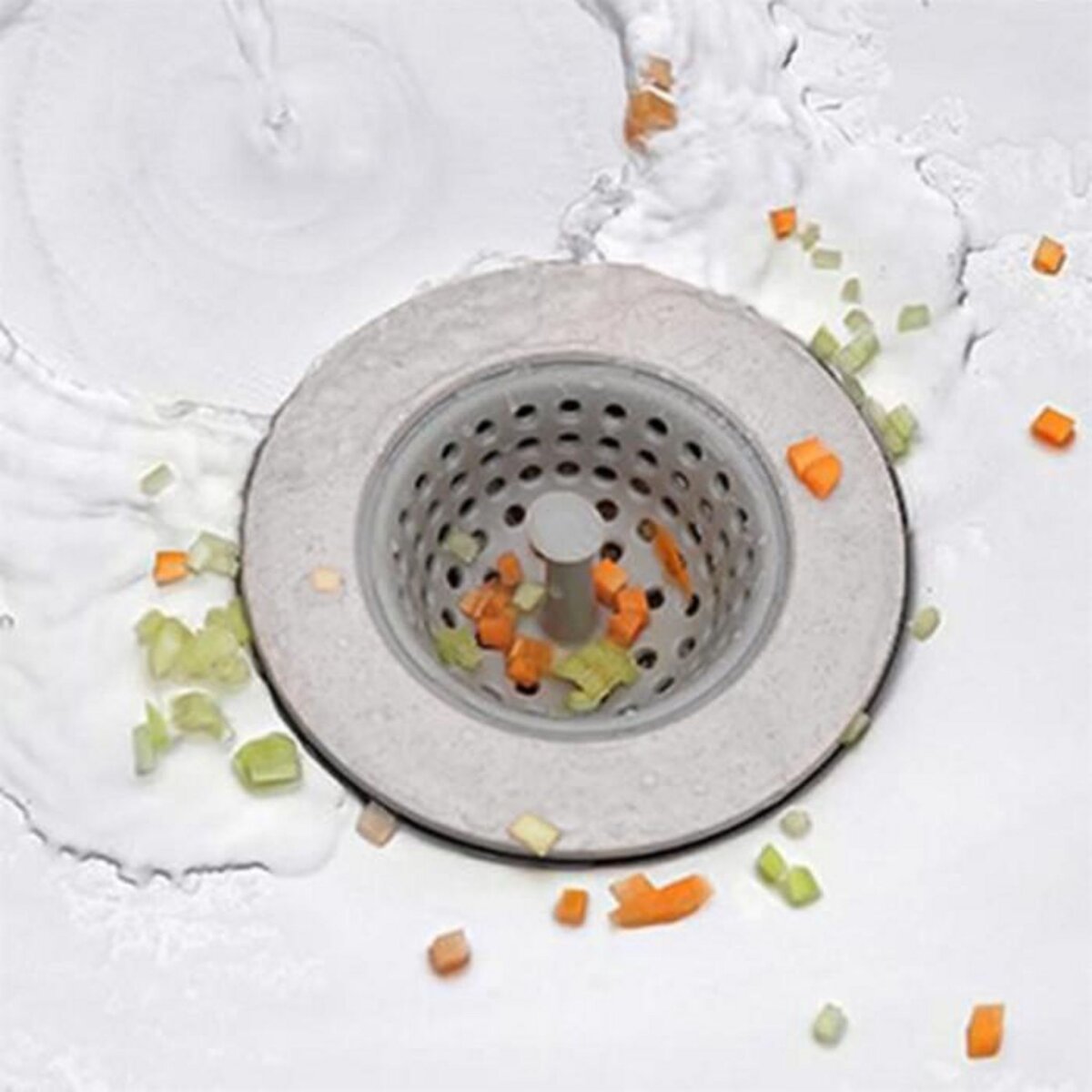 Paris Prix Filtre d'Evier Silicone & Inox  Flexible  6cm Gris