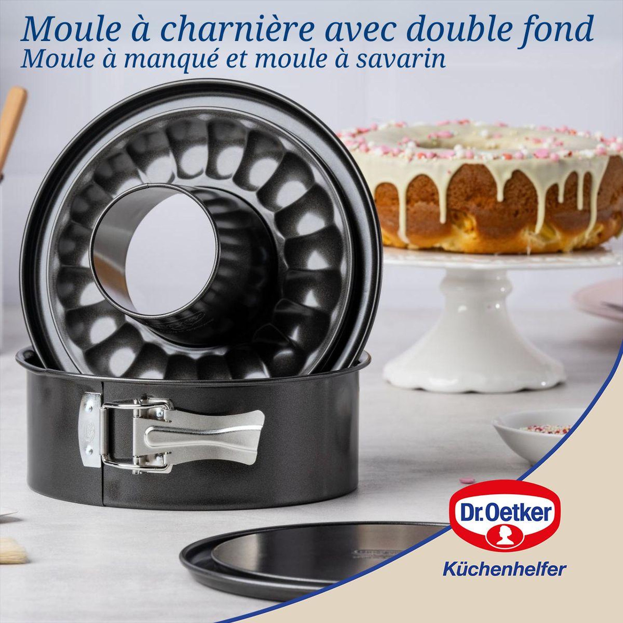 Voir la diapositive 2 : DR.OETKER Lot de 2 moules à gâteaux 20/20 cm en acier dr oetker back freude