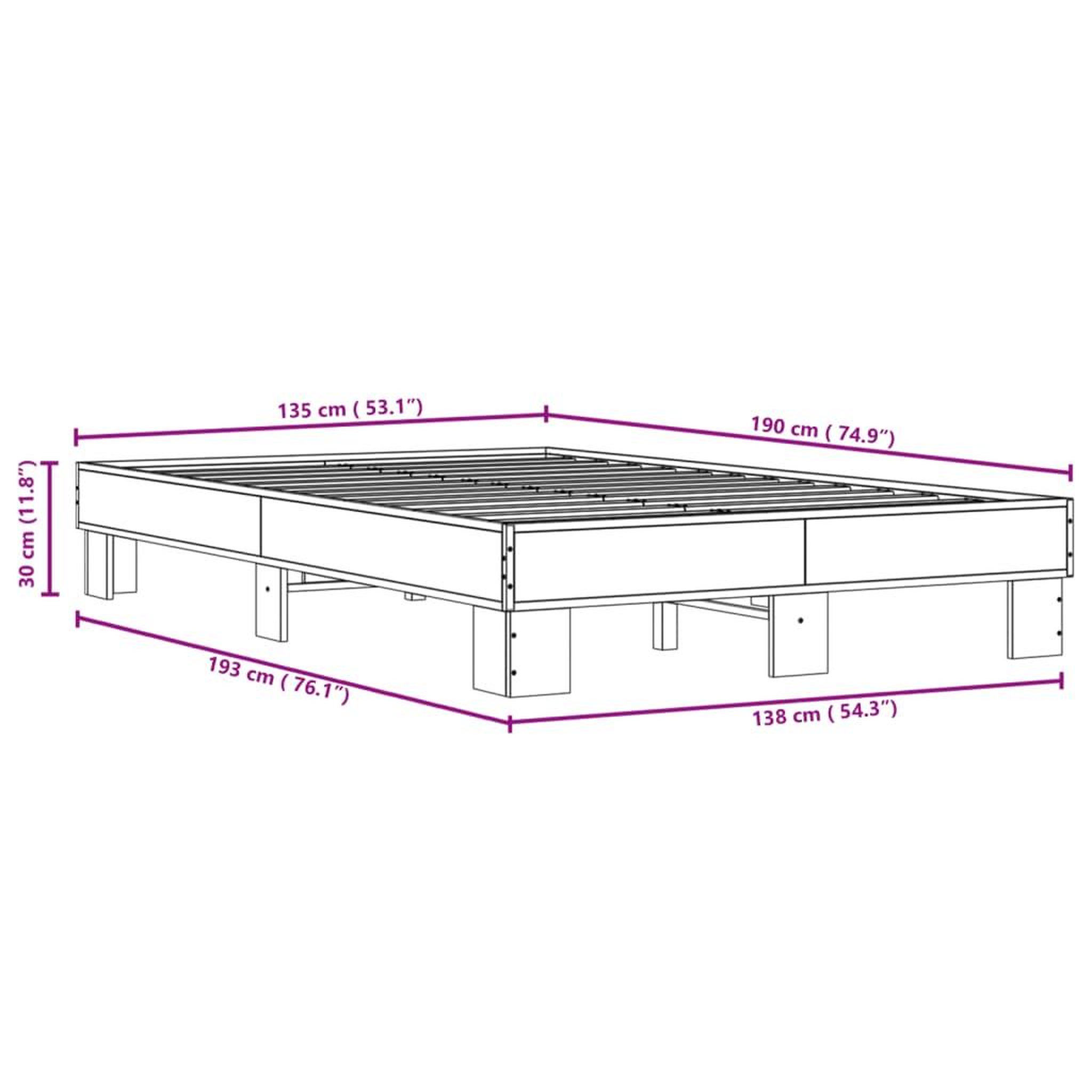 Voir la diapositive 6 : VIDAXL Cadre de lit sans matelas chene marron 135x190 cm