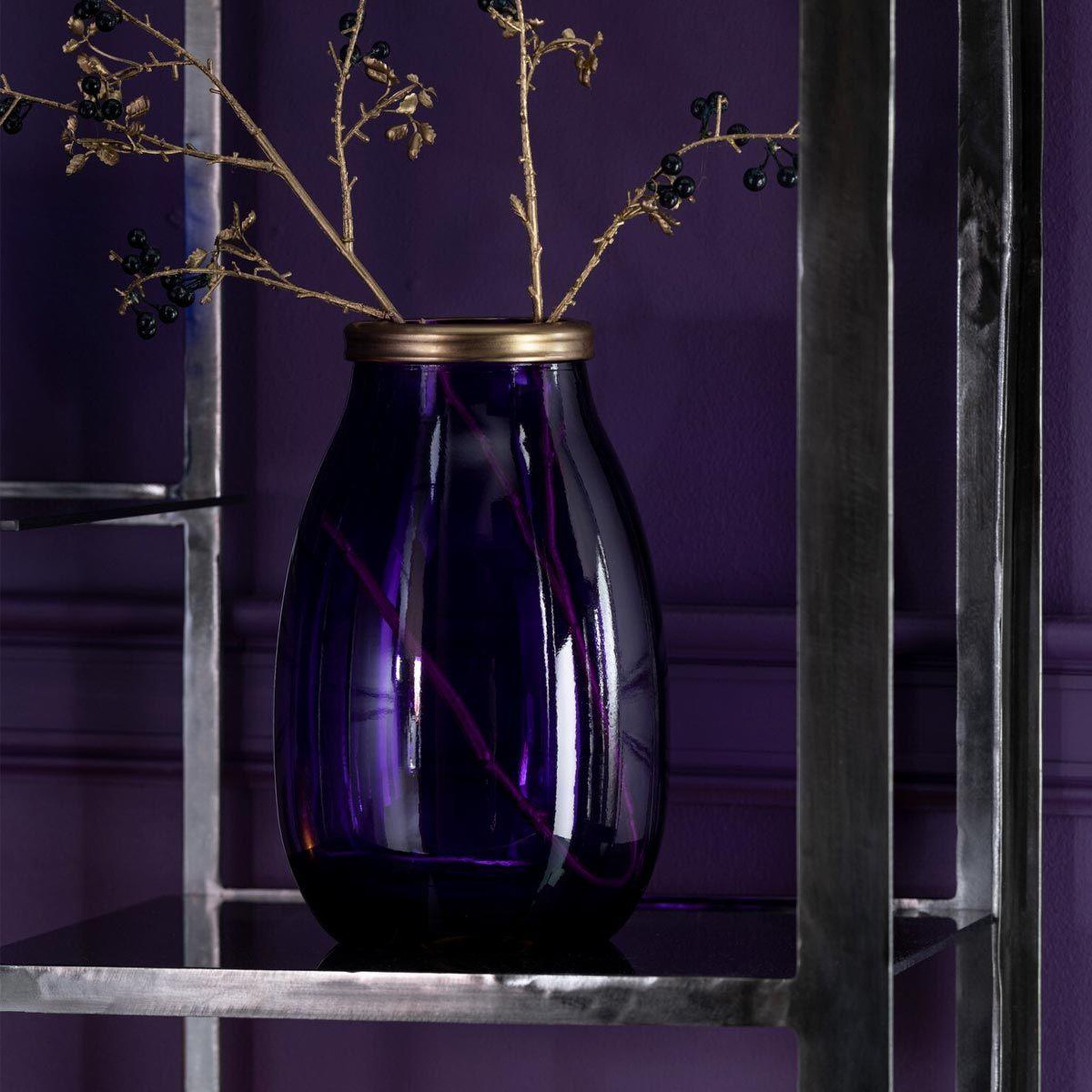 Voir la diapositive 3 : J-LINE Vase déco en verre  mandie  28cm mauve