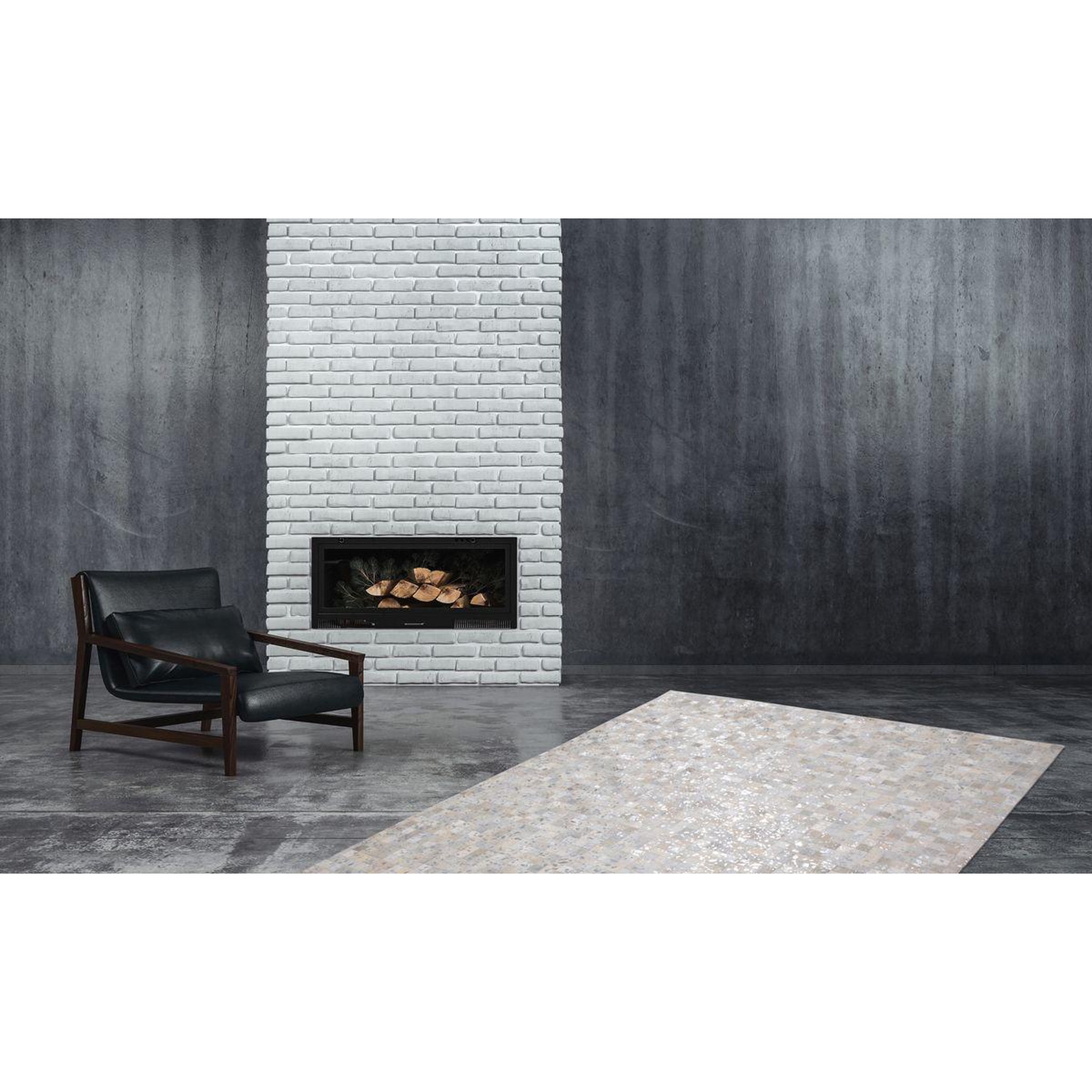 Voir la diapositive 2 : Paris Prix Tapis Patchwork en Cuir  Rocket  Gris & Argent