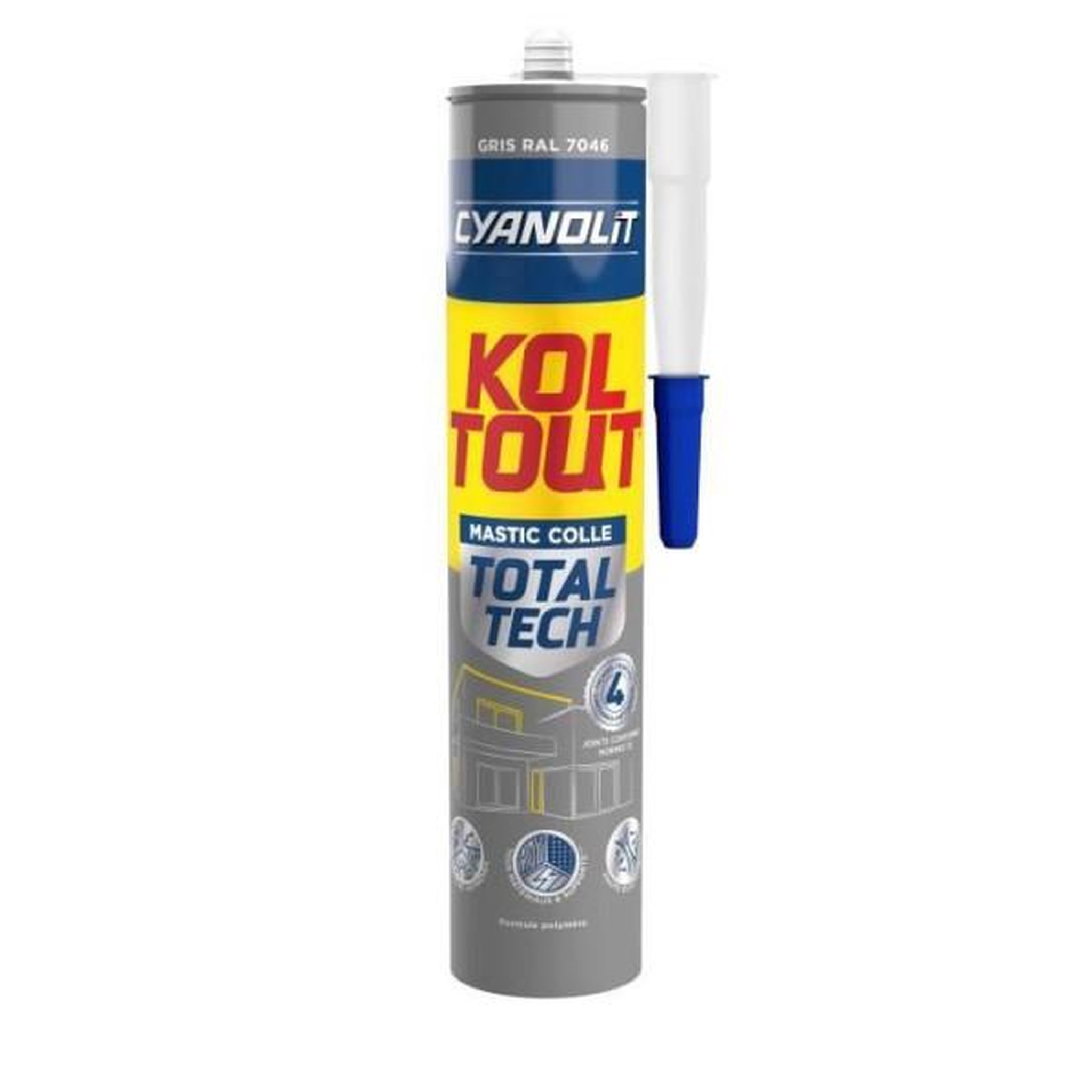 CYANOLIT Colle de fixation et d'étanchéité - CYANOLIT - Total tech - Gris - Cartouche 290 ml - Multi-matériaux - Résistant et flexib
