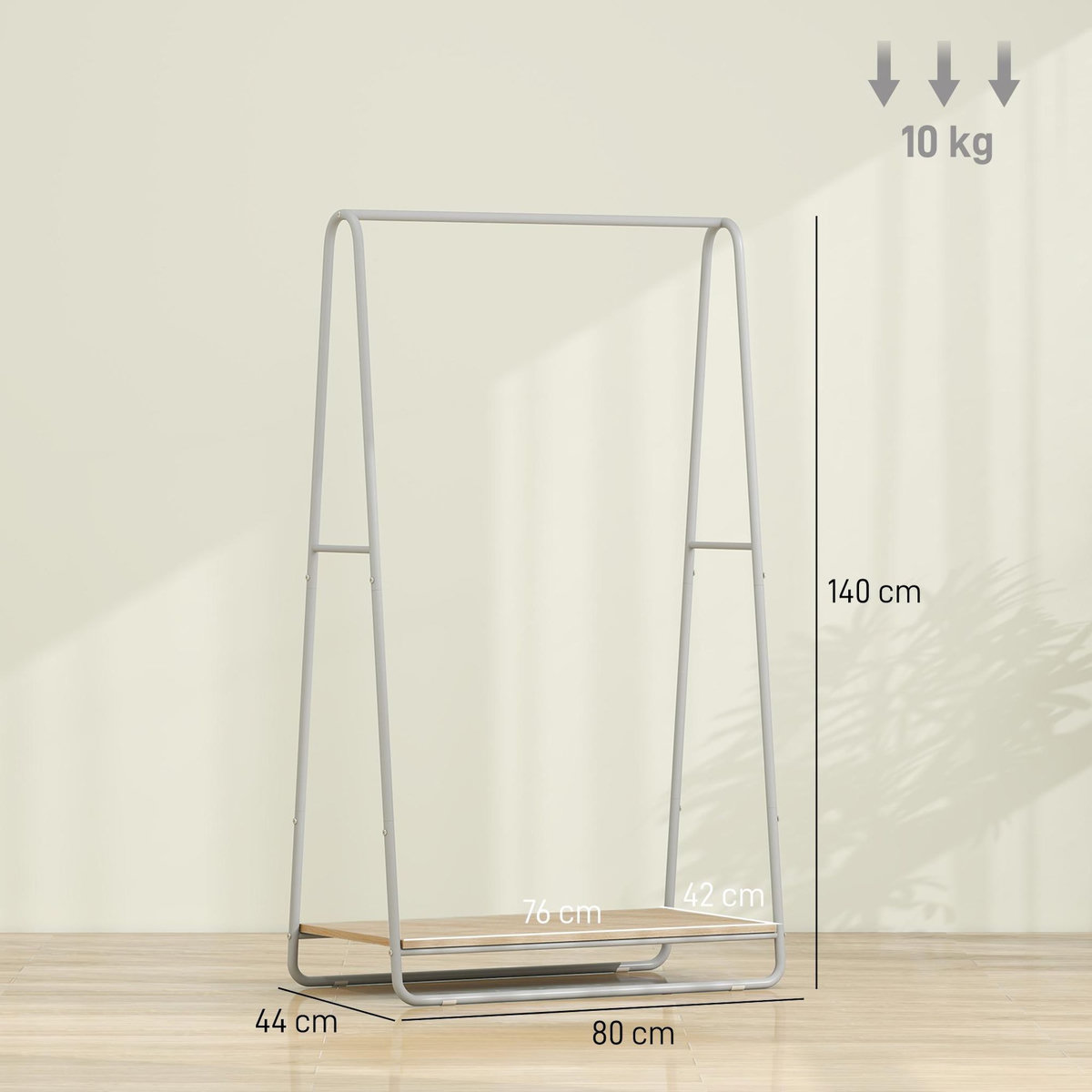 HOMCOM Portant penderie droit métal avec étagère bois 80 x 44 x 140 cm