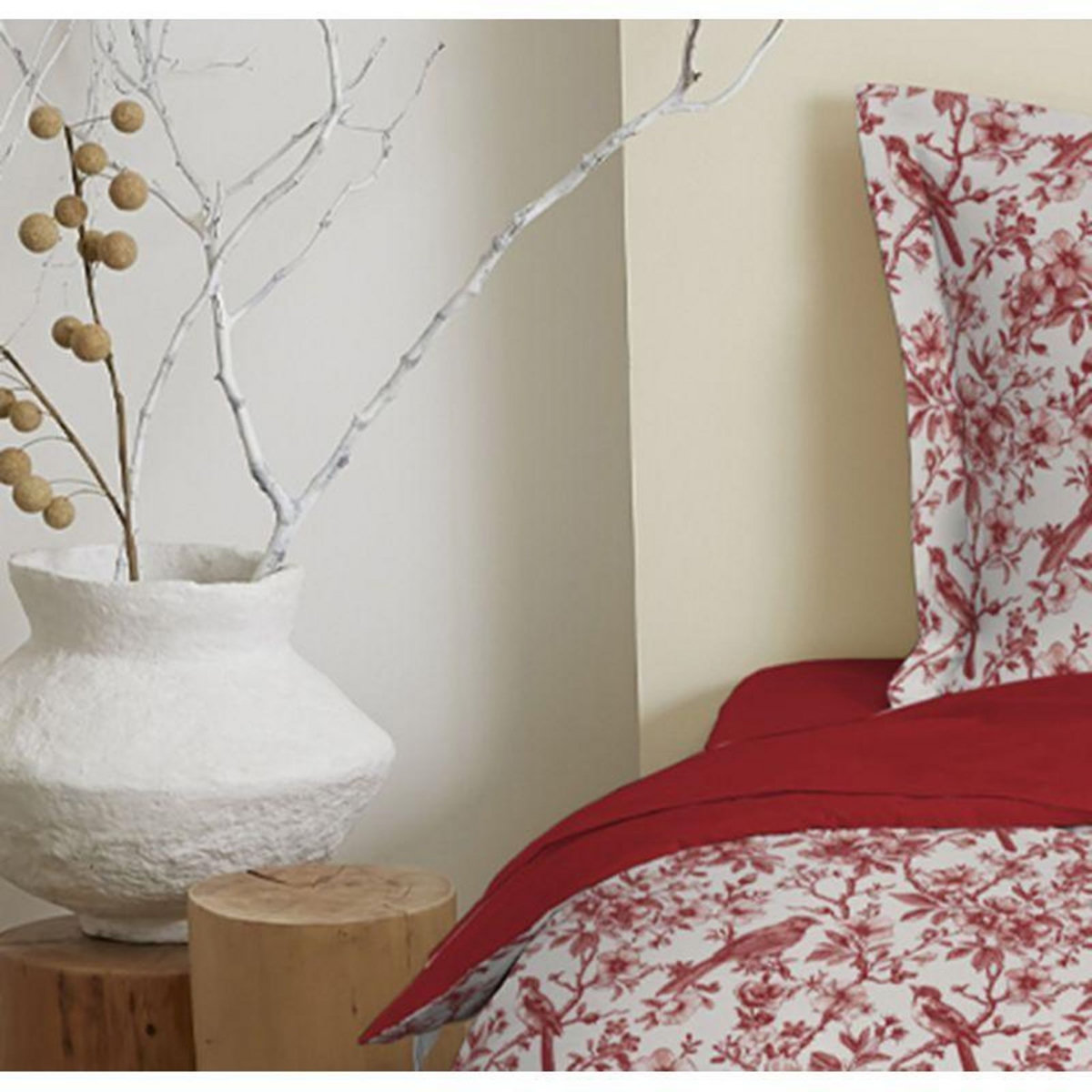 COTON PUR Parure de draps 4 pièces pour lit 140 x 190 cm Bérengère rouge