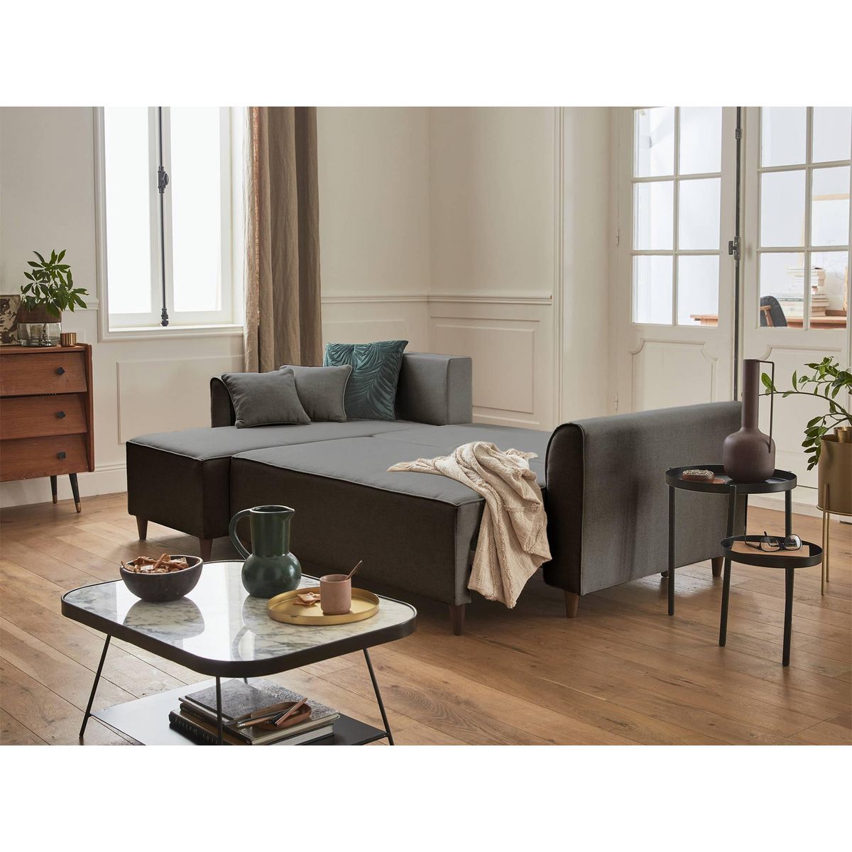 BEST MOBILIER Saphir - canapé d'angle réversible 4 places - convertible - avec coffre - en tissu
