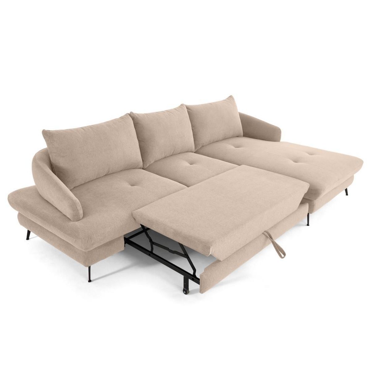 LISA DESIGN Ninon - canapé d'angle droit 4 places convertible avec coffre en tissu texturé