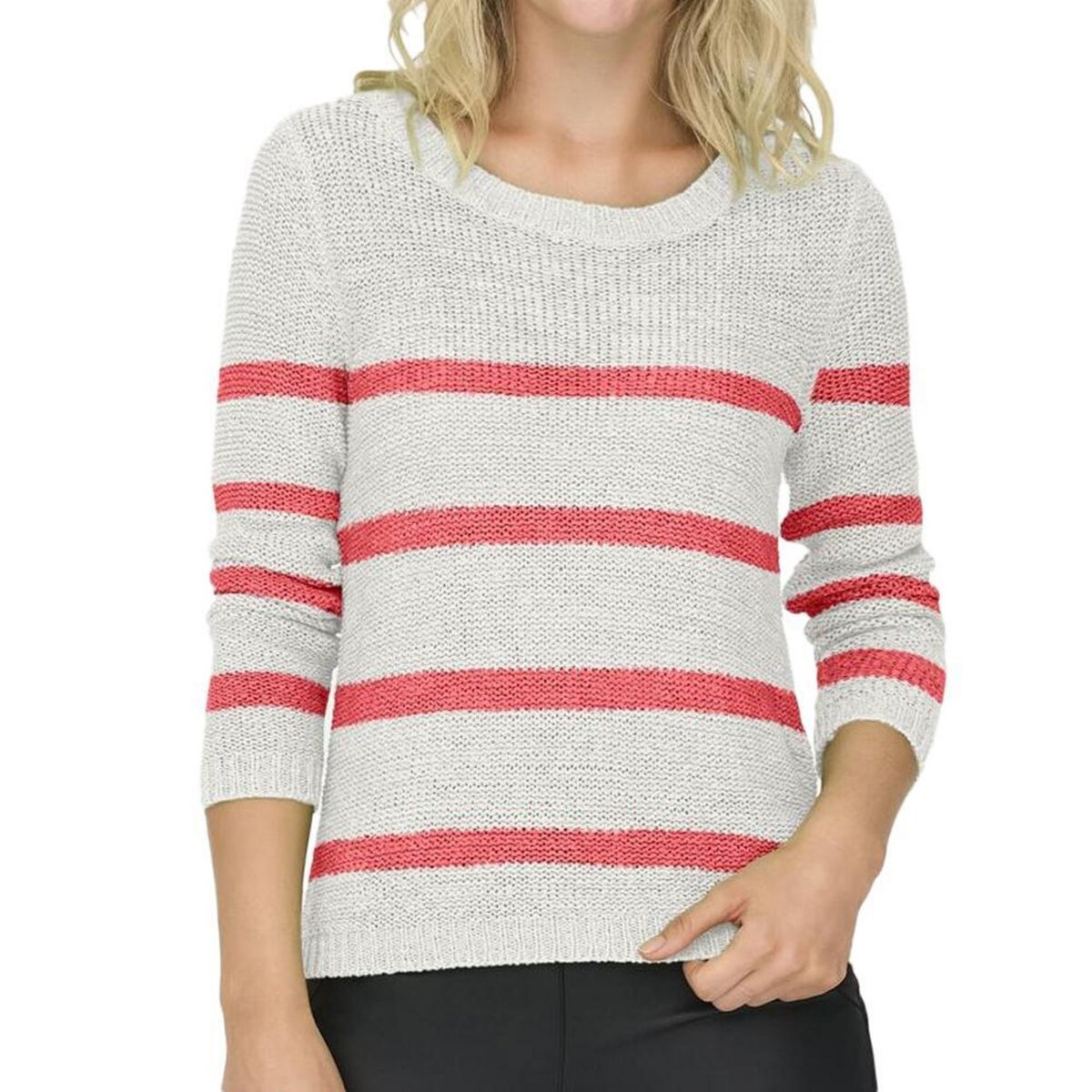 Only Pull à Rayures Ecru/Corail Femme Only Geena Xo
