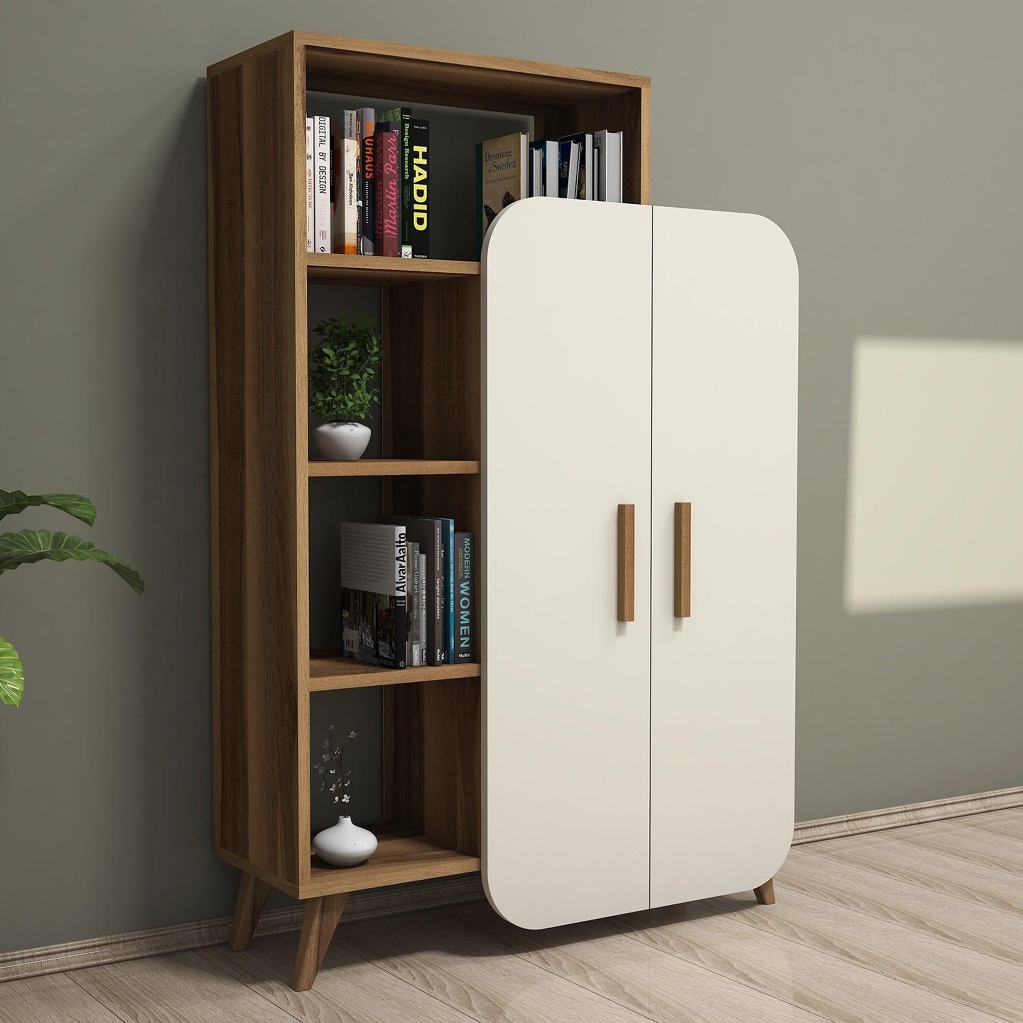 Voir la diapositive 2 : Habitat et Jardin Meuble avec étagère en bois  form  - 90 x 32 x 132 cm - crème de noix