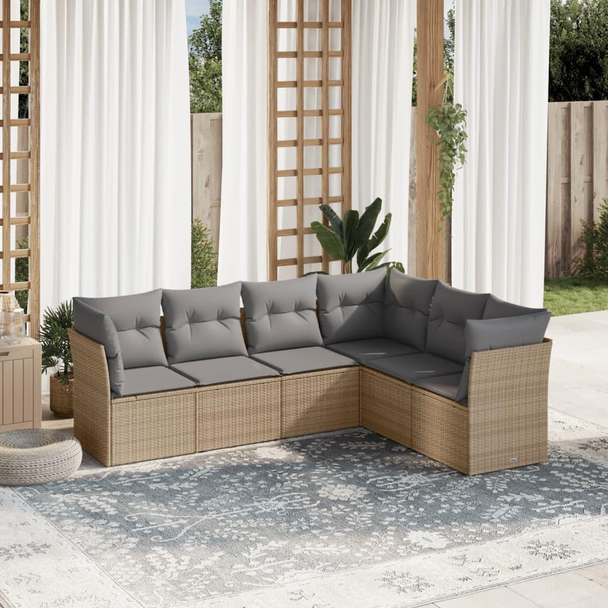 VIDAXL Salon de jardin avec coussins 6 pcs beige resine tressee