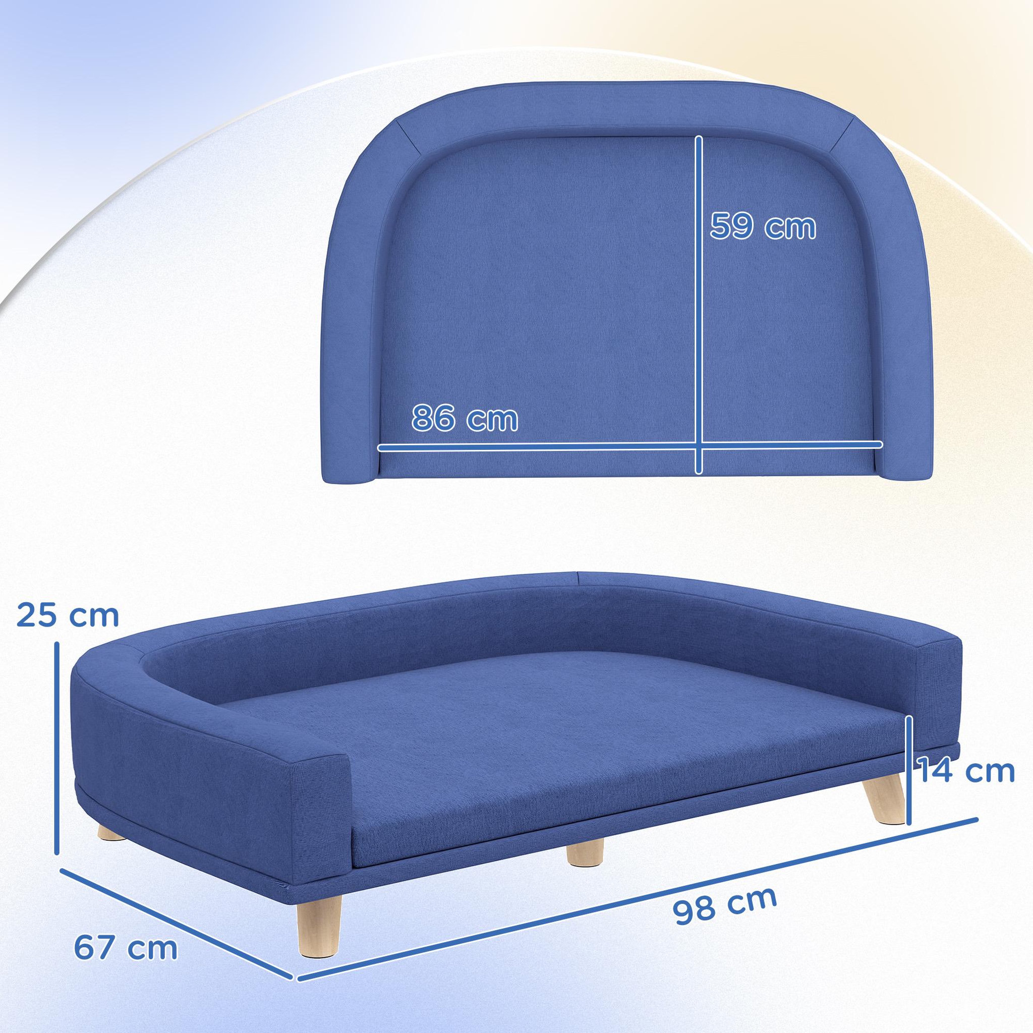 Voir la diapositive 3 : PAWHUT Canapé chien lit pour chien design scandinave coussin déhoussable dim 98l x 67l x 25h cm pieds bois tissu polyester bleu