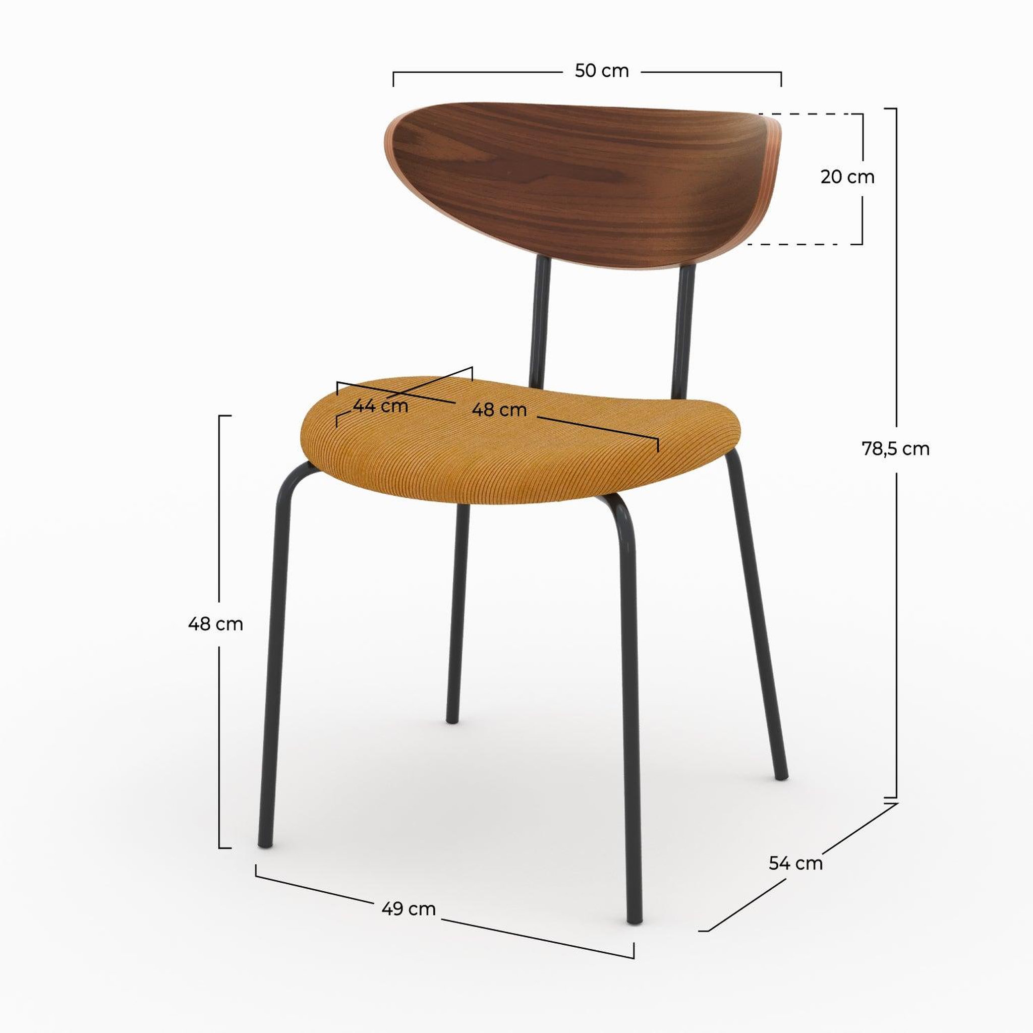 Voir la diapositive 4 : MAISON PAVANE Lot de 2 chaises en velours côtelé jaune moutarde et bois de noyer-jade