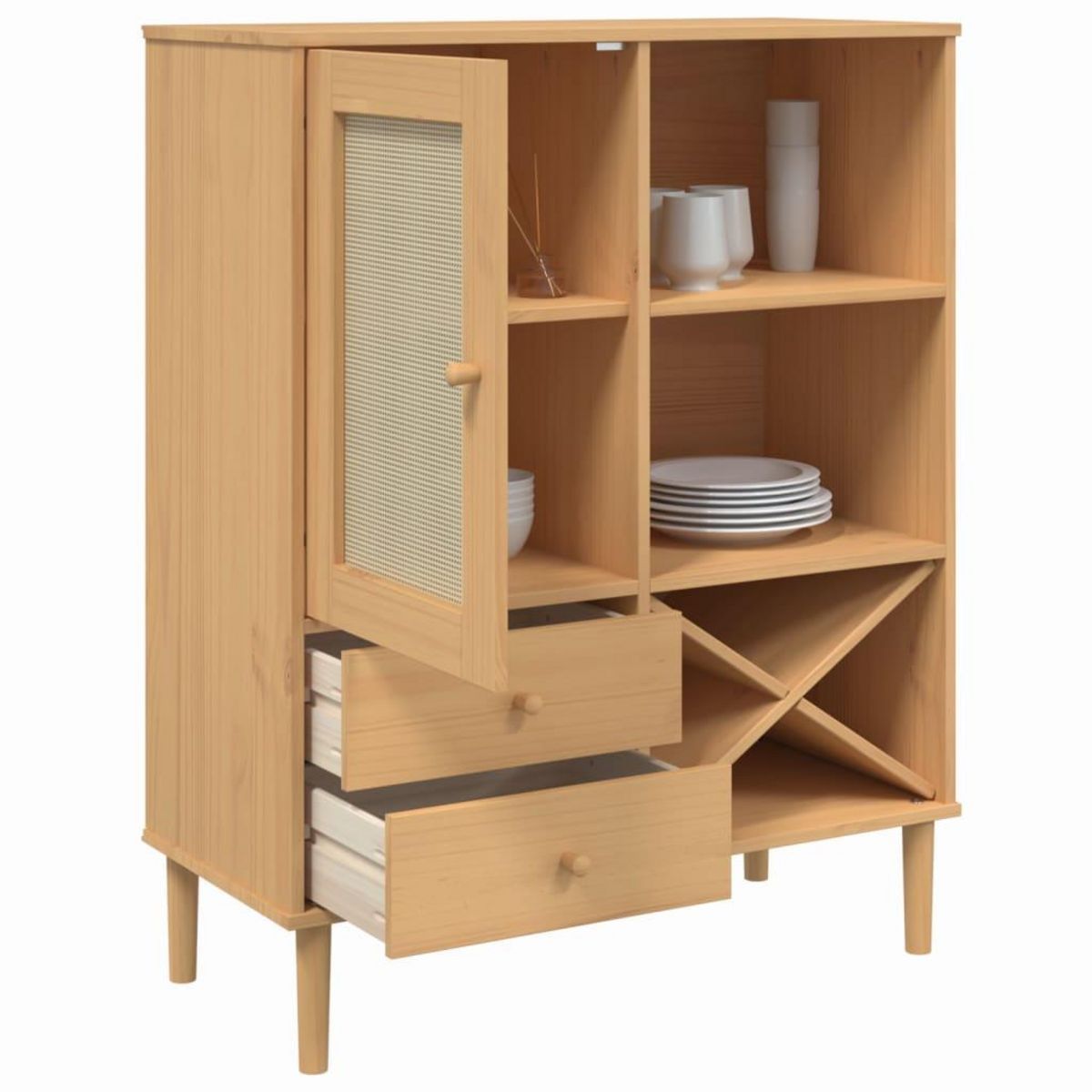 VIDAXL Buffet SENJA aspect rotin marron 90x40x112cm bois massif de pin
