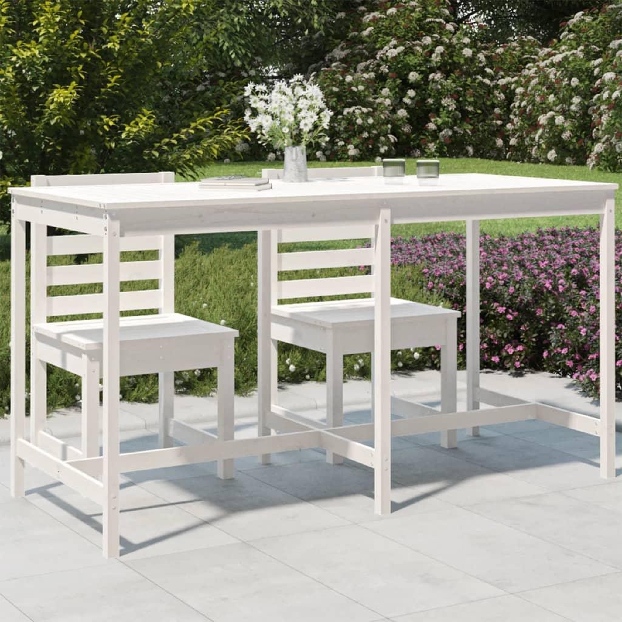 VIDAXL Table de jardin blanc 203,5x90x110 cm bois massif de pin