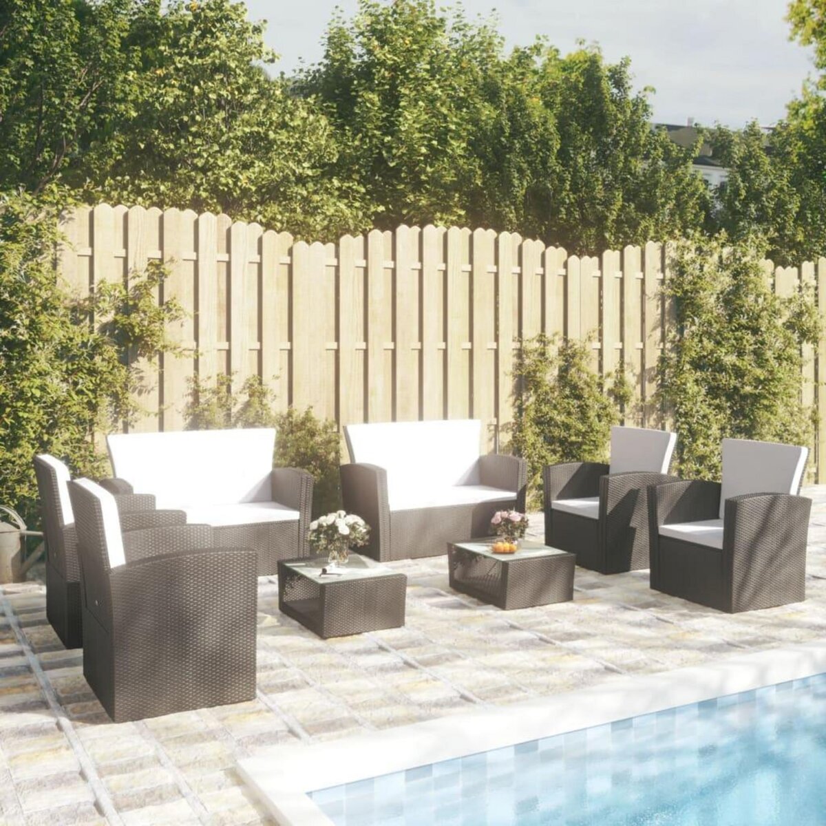 VIDAXL Salon de jardin 8 pcs avec coussins resine tressee noir