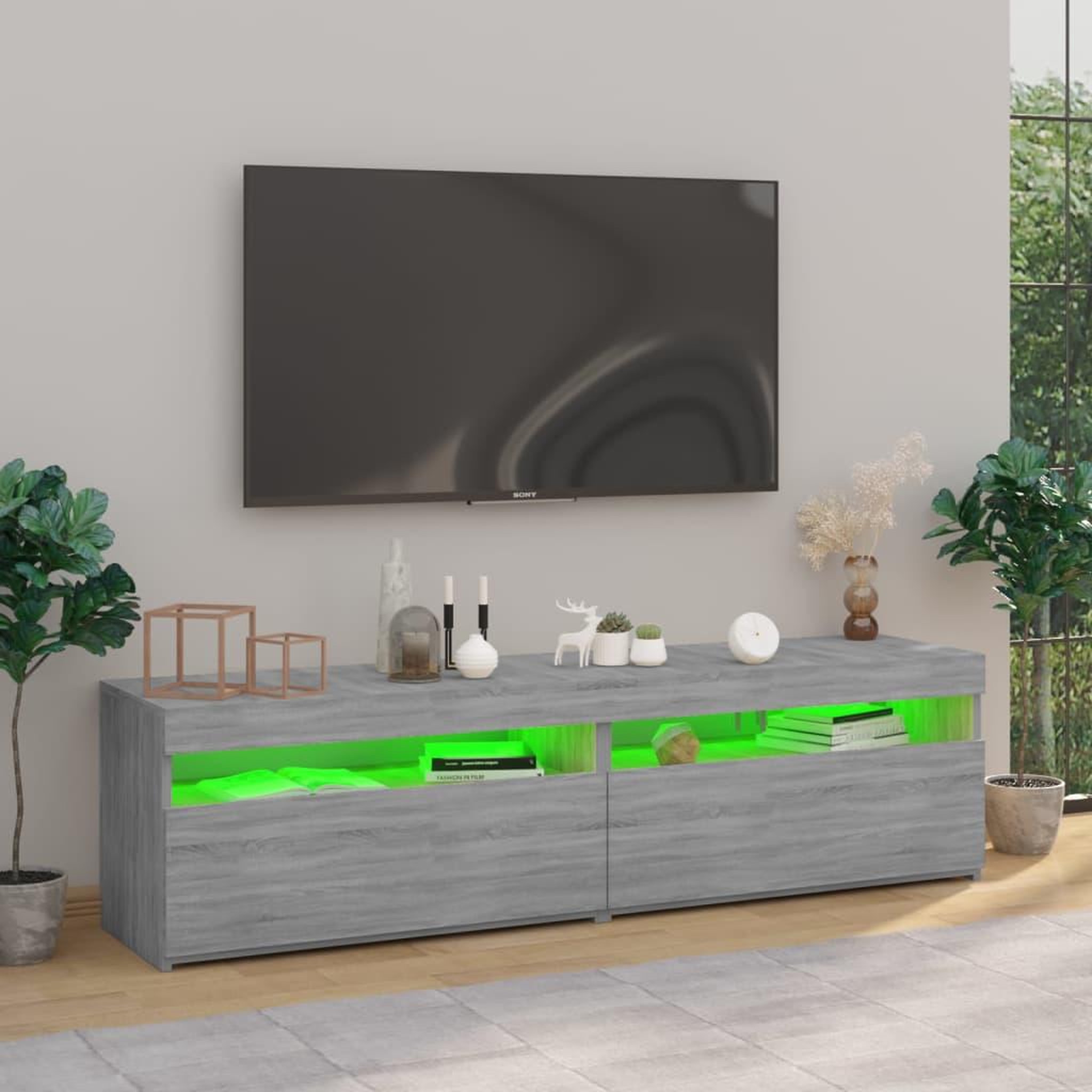 Voir la diapositive 5 : VIDAXL Meubles TV avec lumieres LED 2 pcs Sonoma gris 75x35x40 cm