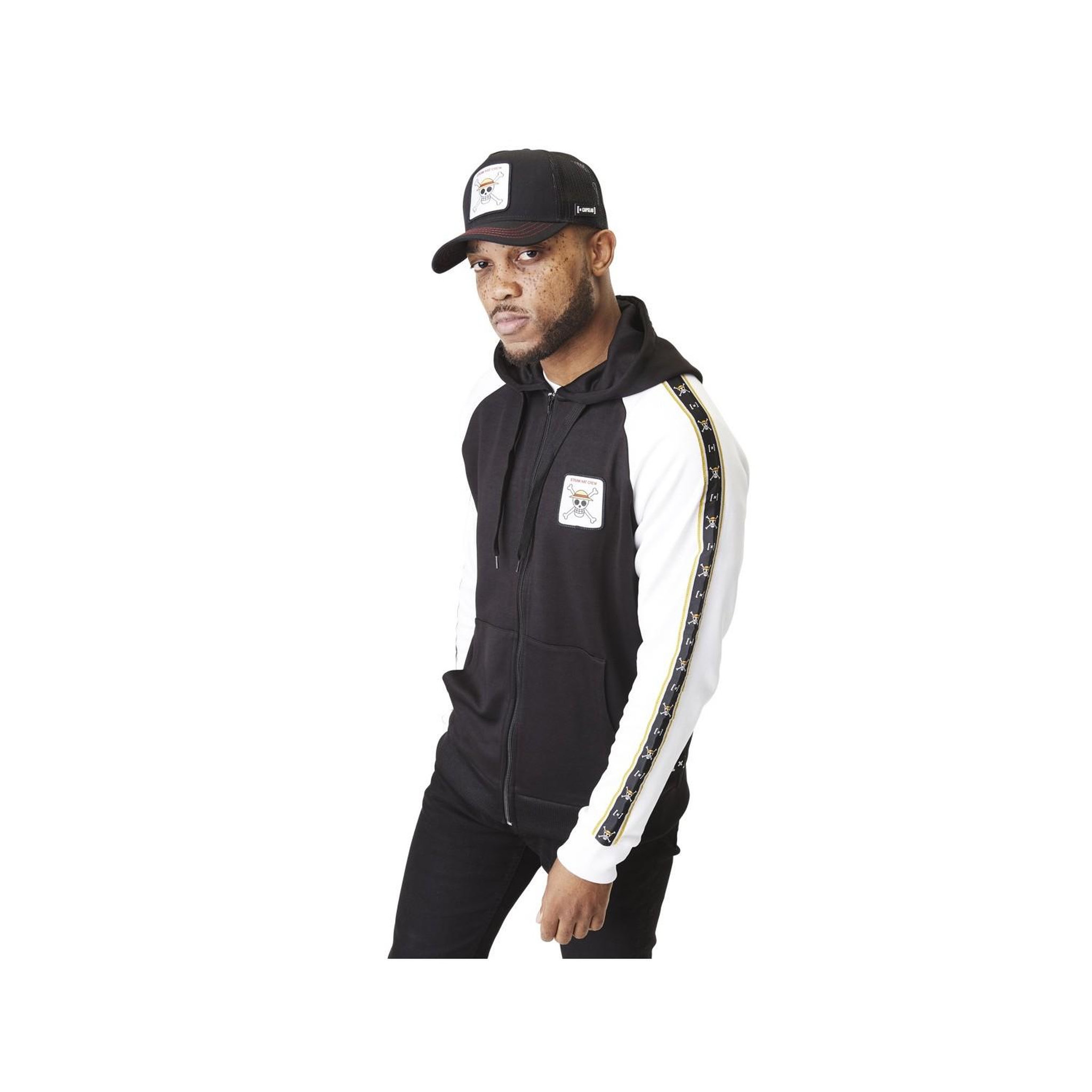 CAPSLAB Sweat à capuche avec zip homme One Piece Skull. Coloris disponibles : Gris