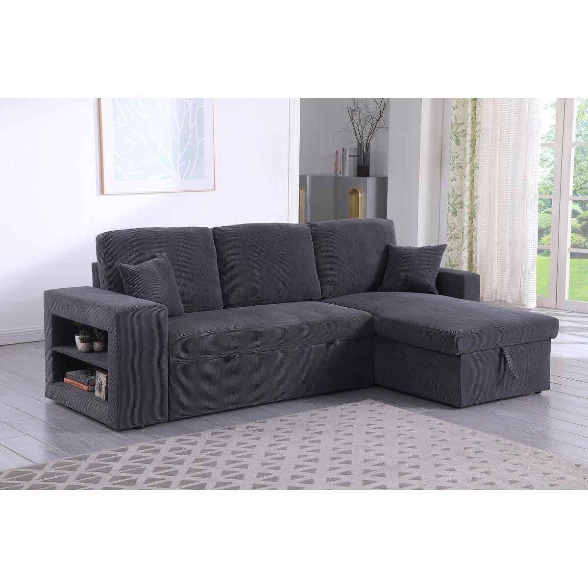 Habitat et Jardin Canapé d'angle en velours côtelé convertible/réversible  Axel  - 3 places - Gris