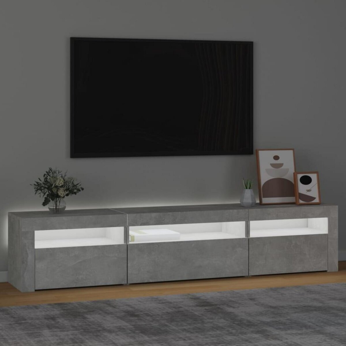VIDAXL Meuble TV avec lumieres LED Gris beton 195x35x40 cm