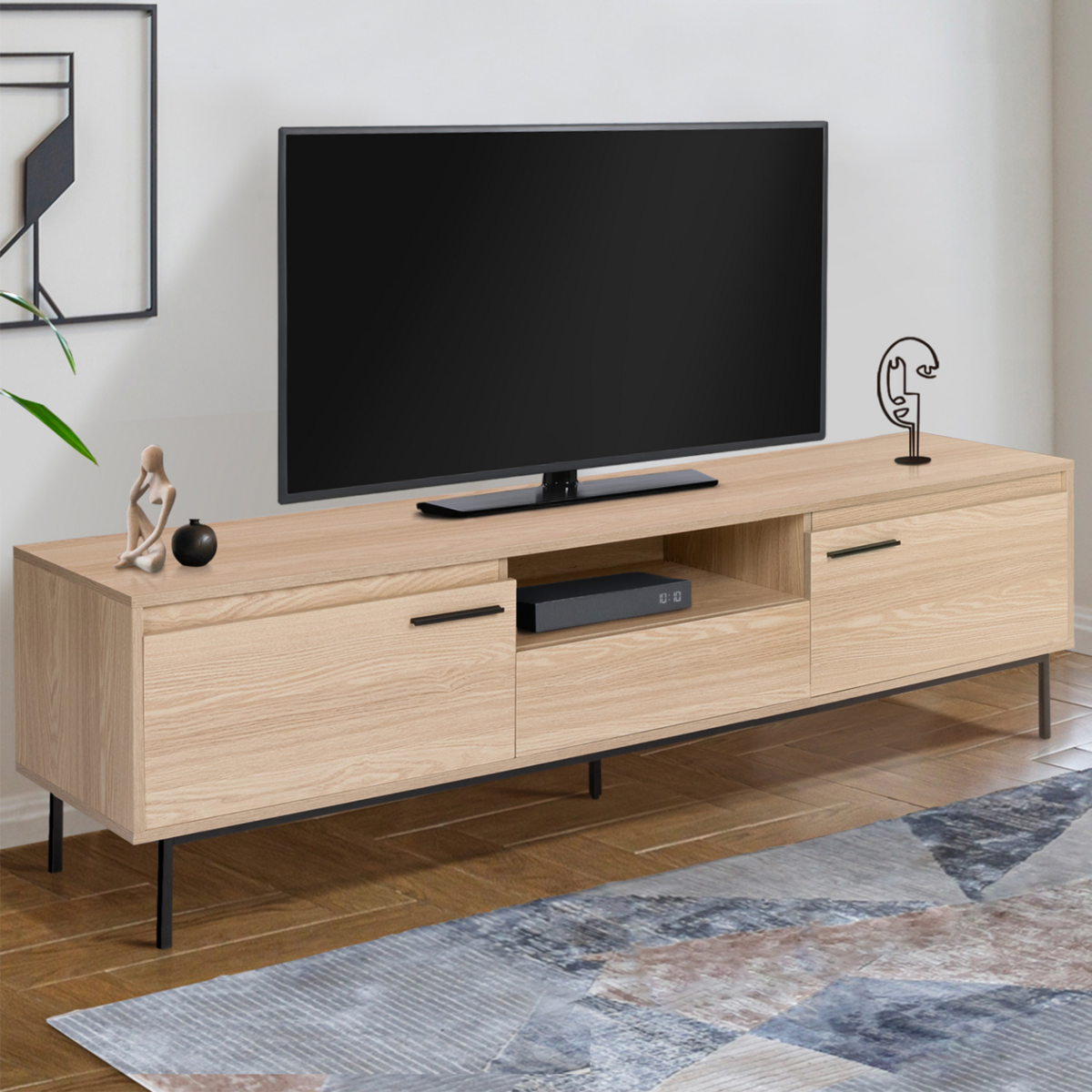 ID MARKET Meuble TV 180 cm SEATTLE avec rangements design industriel