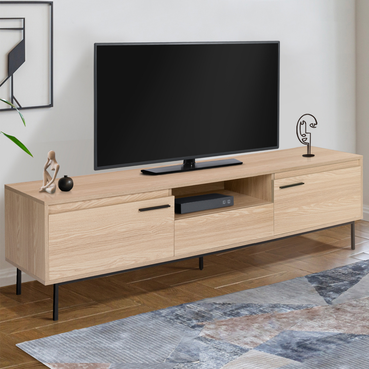 ID MARKET Meuble TV 180 cm SEATTLE avec rangements design industriel