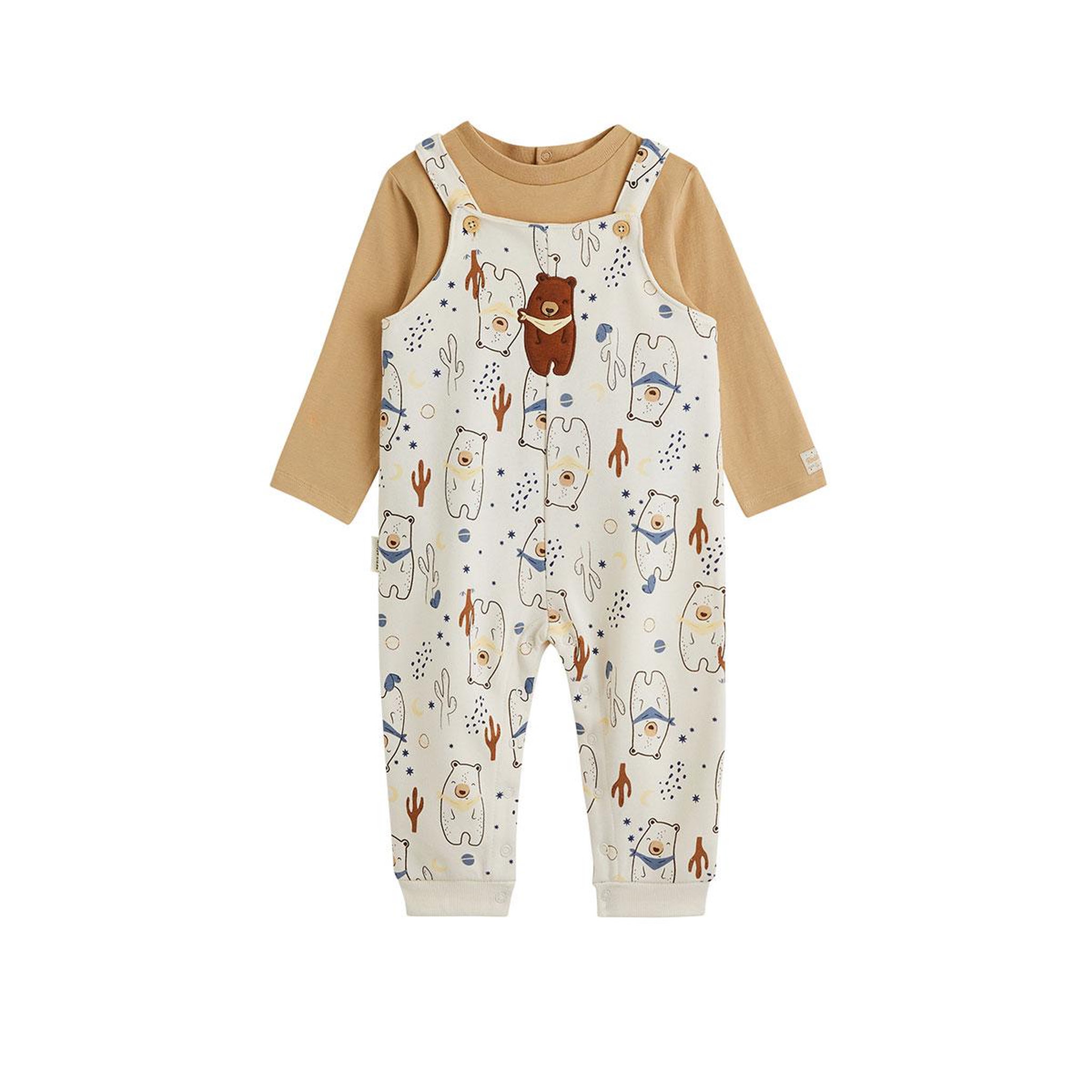Voir la diapositive 1 : PETIT BEGUIN Ensemble salopette bébé en molleton et t-shirt moka