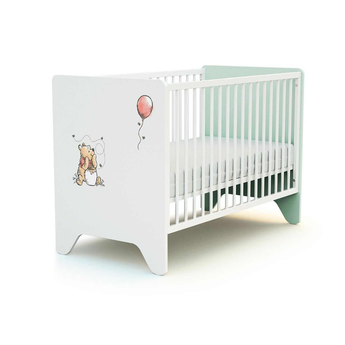 AT4 Lit bébé 60x120 cm WINNIE BALLON DISNEY Vert d'eau